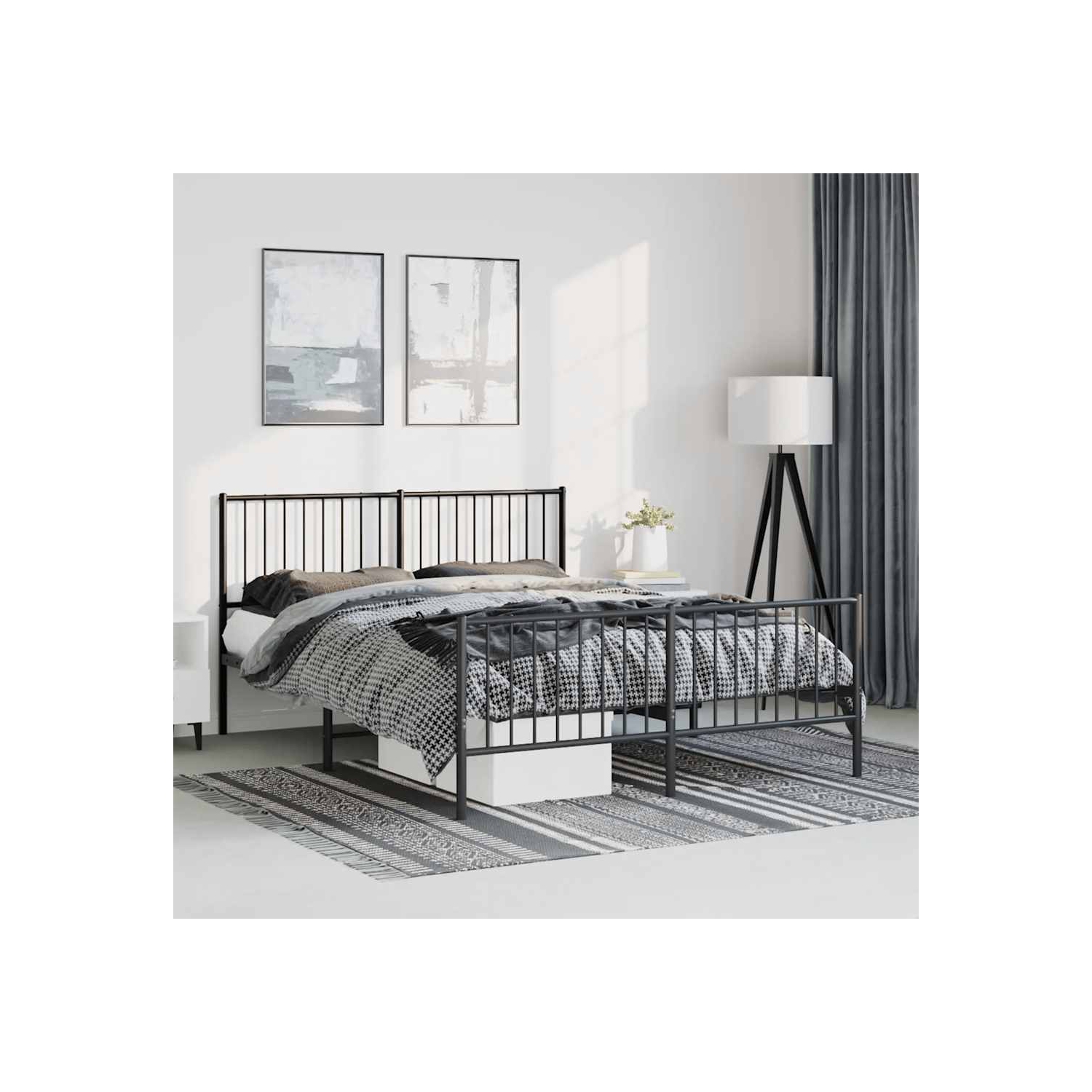 vidaXL Black Metal Full Bed Frame with Headboard & Footboard, Heavy-Duty, No Mattress