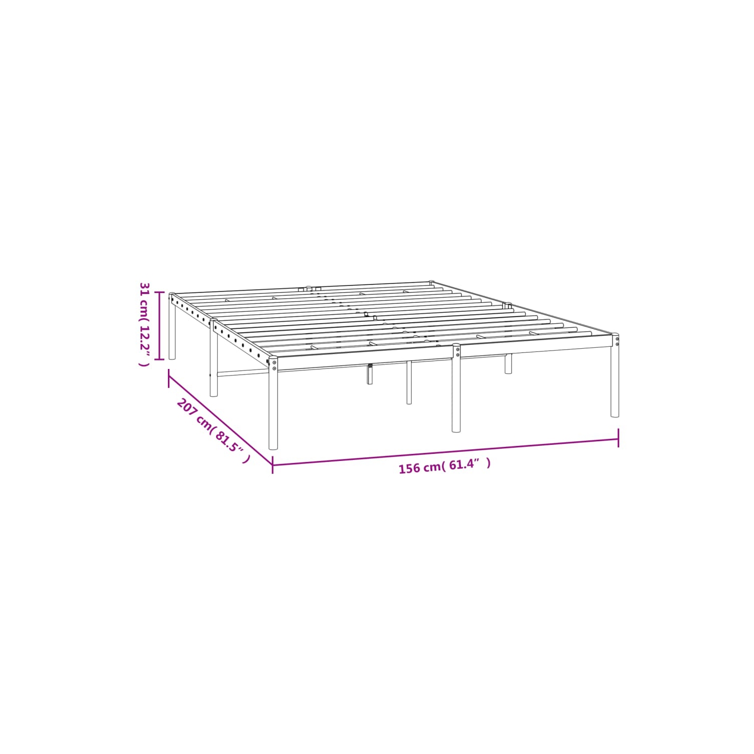 vidaXL Metal Bed Frame without Mattress Black 150x200cm