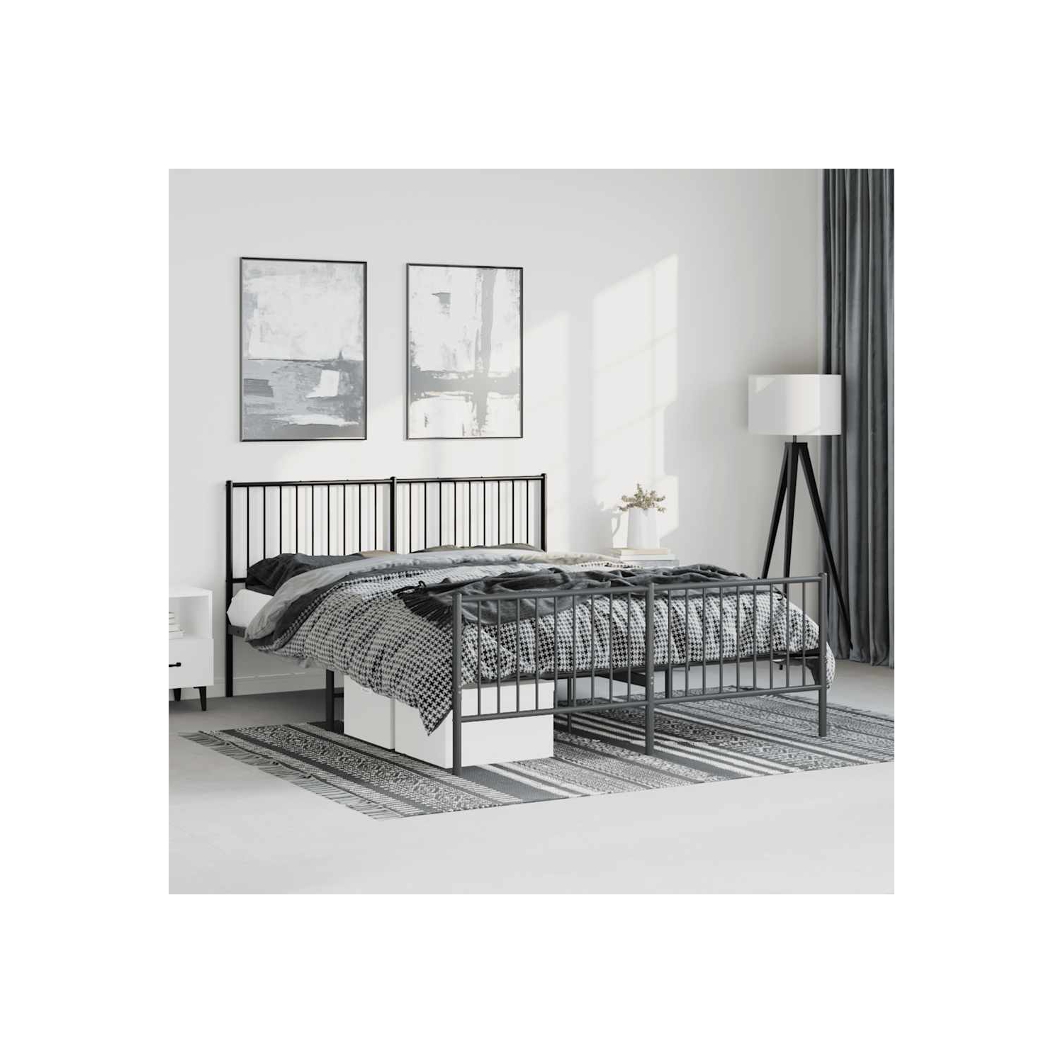 vidaXL Black Metal Queen Bed Frame with Headboard & Footboard, Heavy-Duty, No Mattress