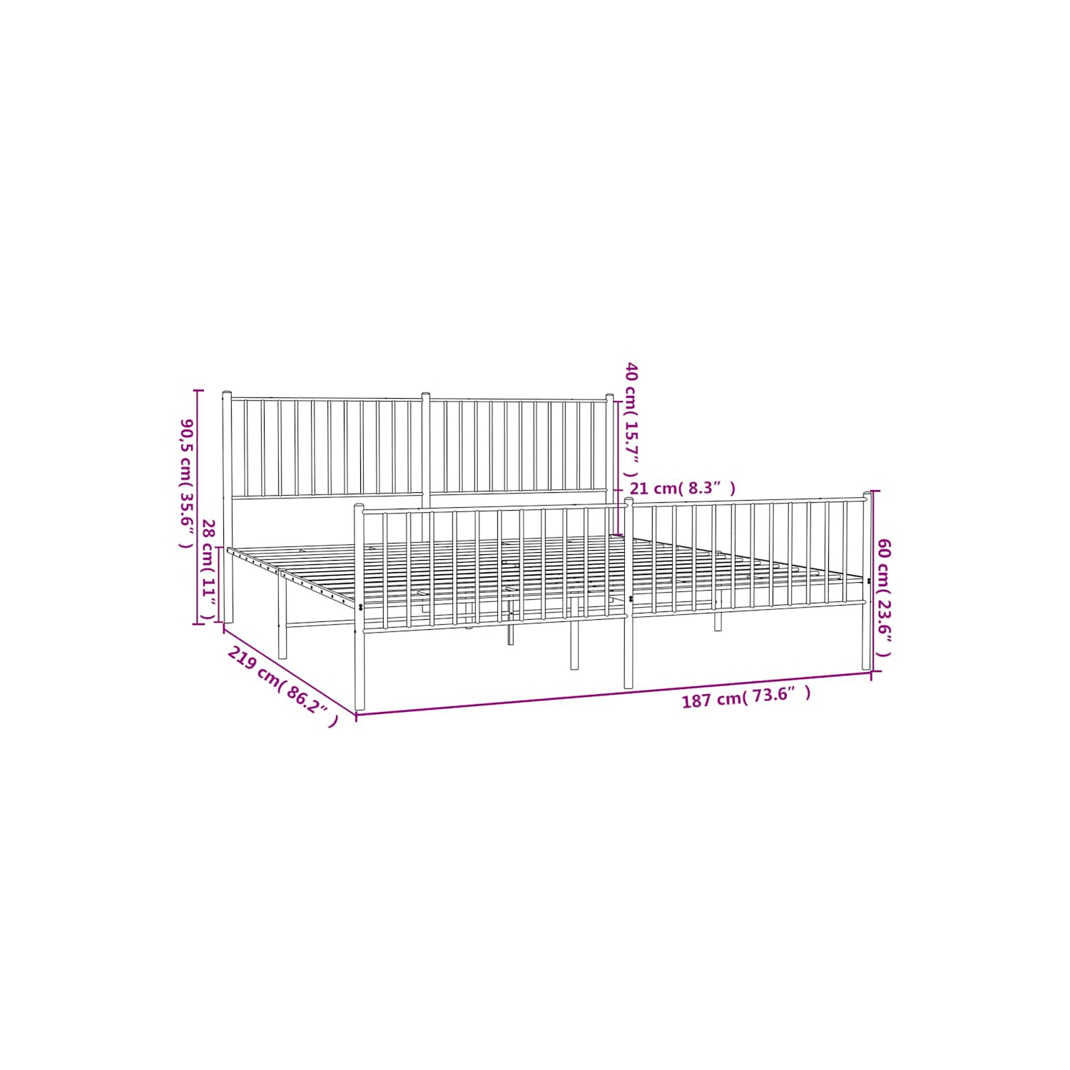 vidaXL Metal California King Bed Frame with Headboard & Footboard, Heavy-Duty, No Mattress