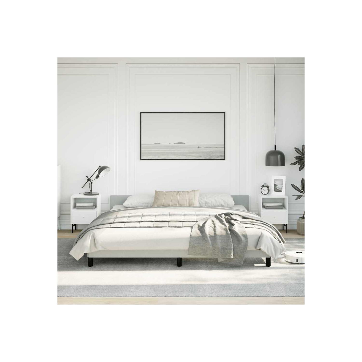 vidaXL Velvet Platform Bed Frame, No Box Spring Needed/No Mattress, Light Gray King Bed