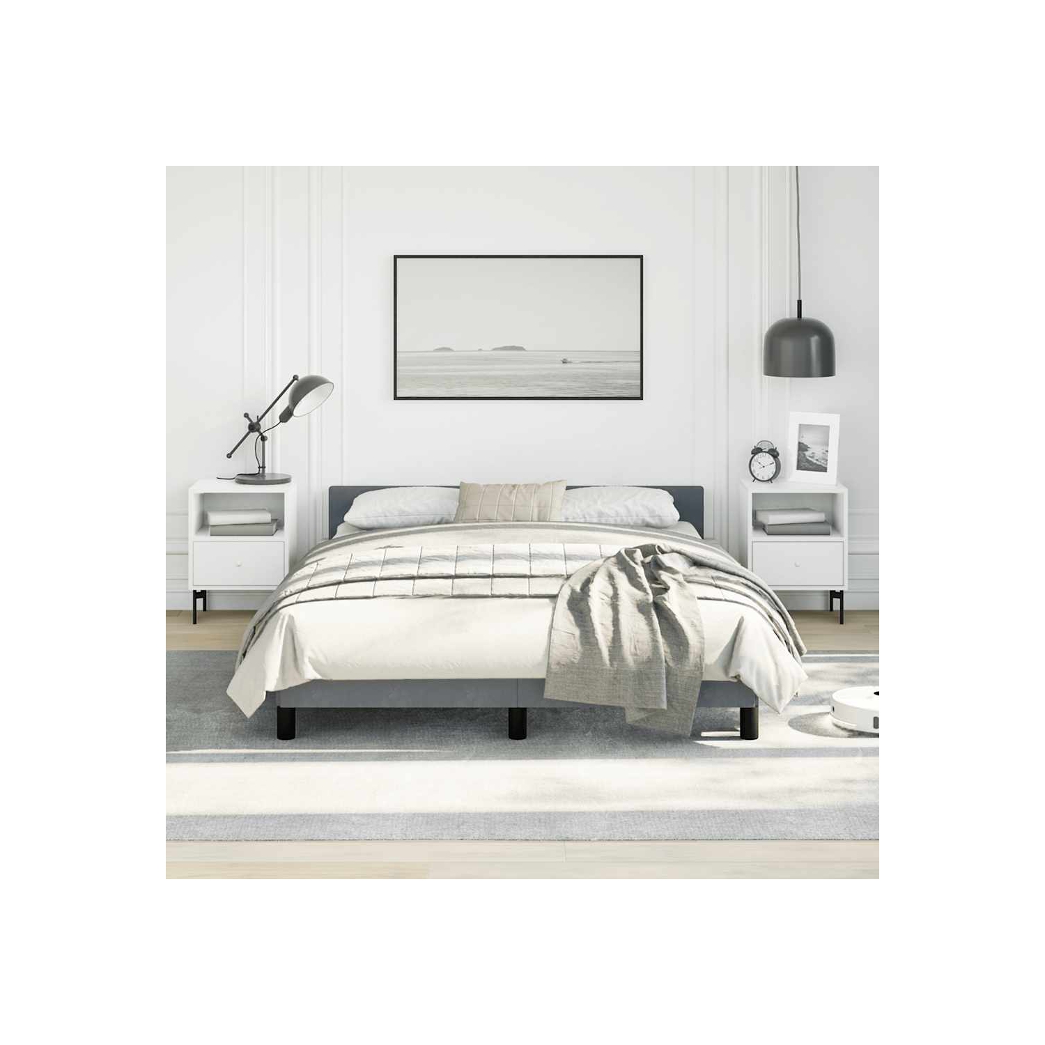 vidaXL Velvet Platform Bed Frame, No Box Spring Needed/No Mattress, Dark Gray Full Bed