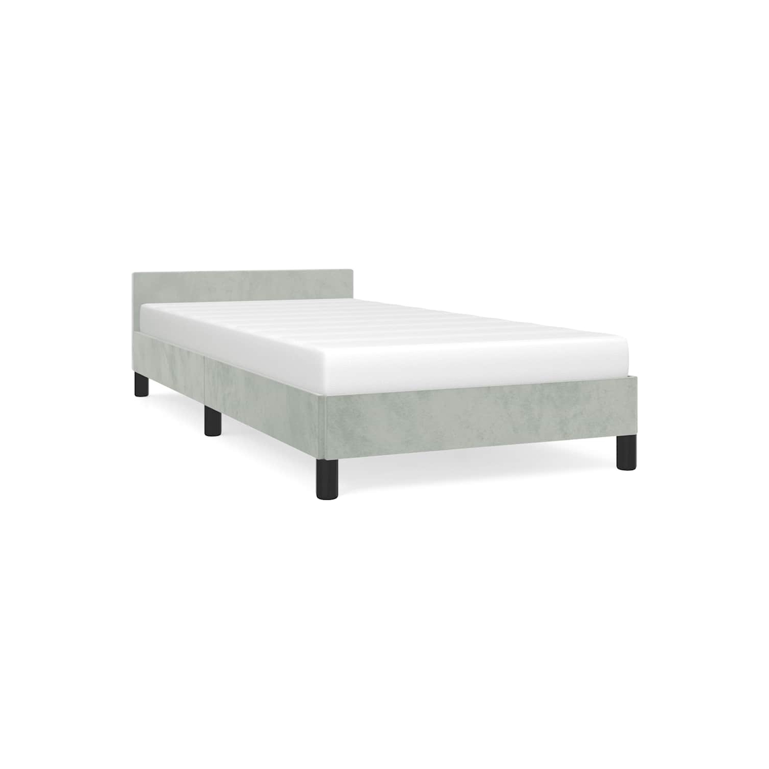 vidaXL Velvet Platform Bed Frame, No Box Spring Needed/No Mattress, Light Gray Twin XL Bed