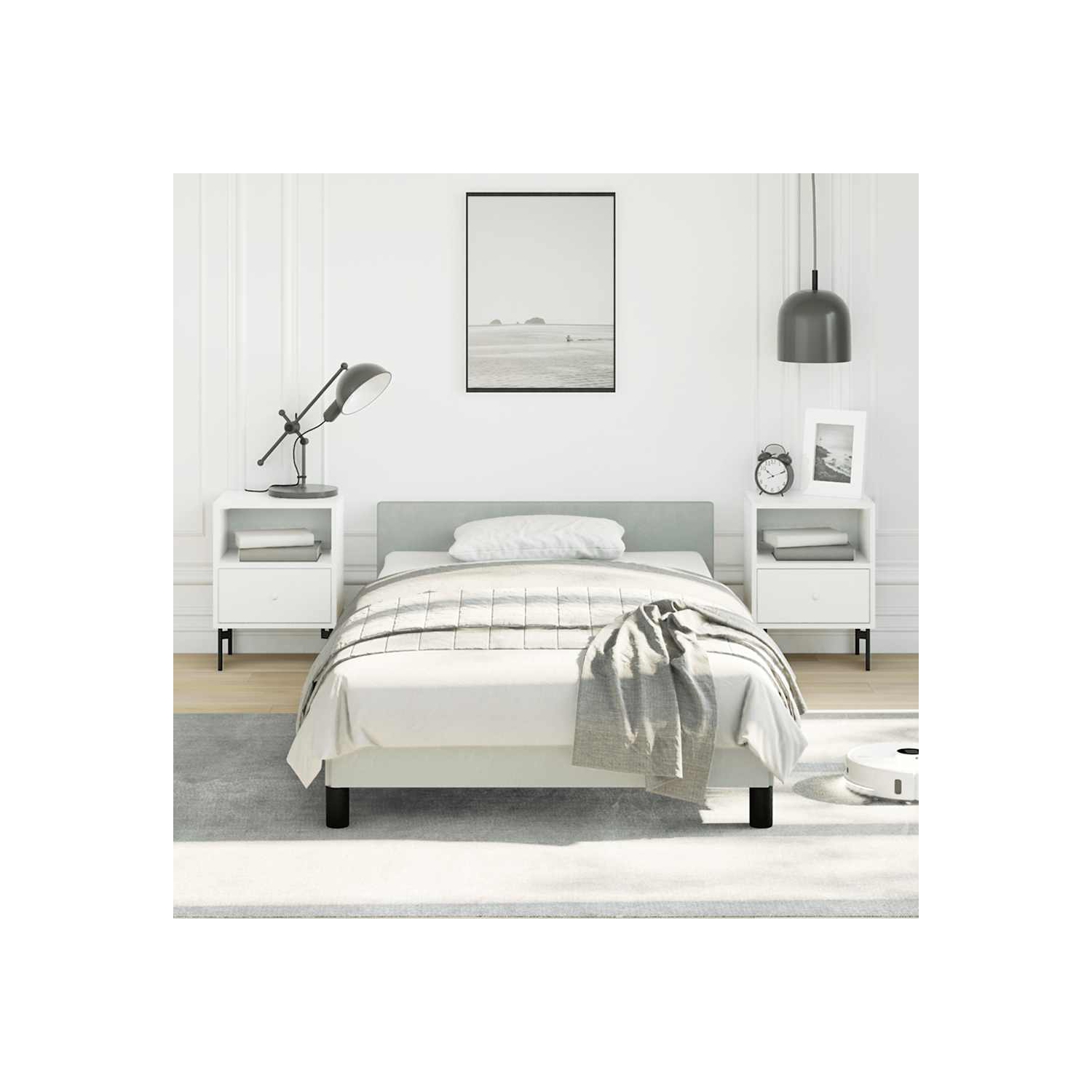 vidaXL Velvet Platform Bed Frame, No Box Spring Needed/No Mattress, Light Gray Twin XL Bed