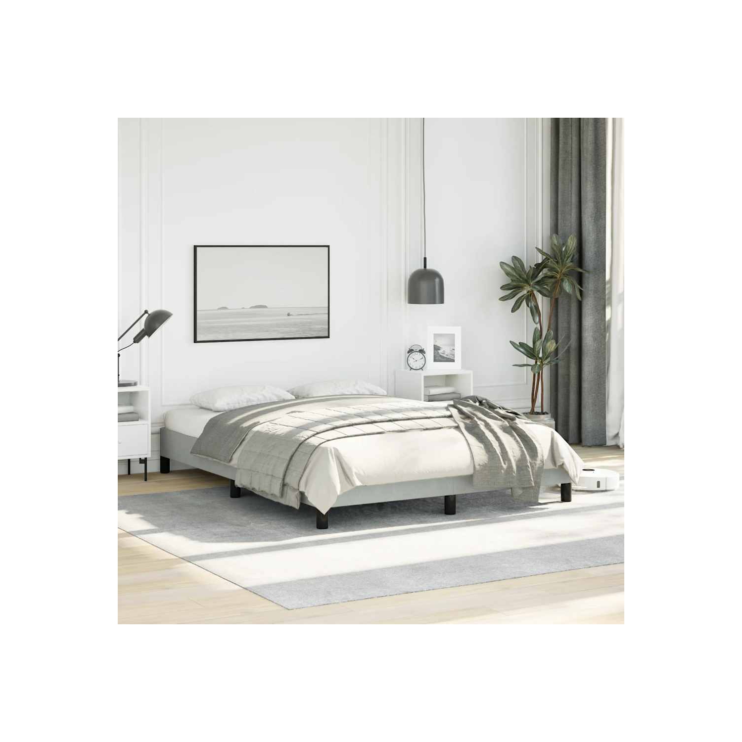 vidaXL Full Bed Frame, Velvet Upholstered Platform Bed Frame, Light Gray, No Mattress