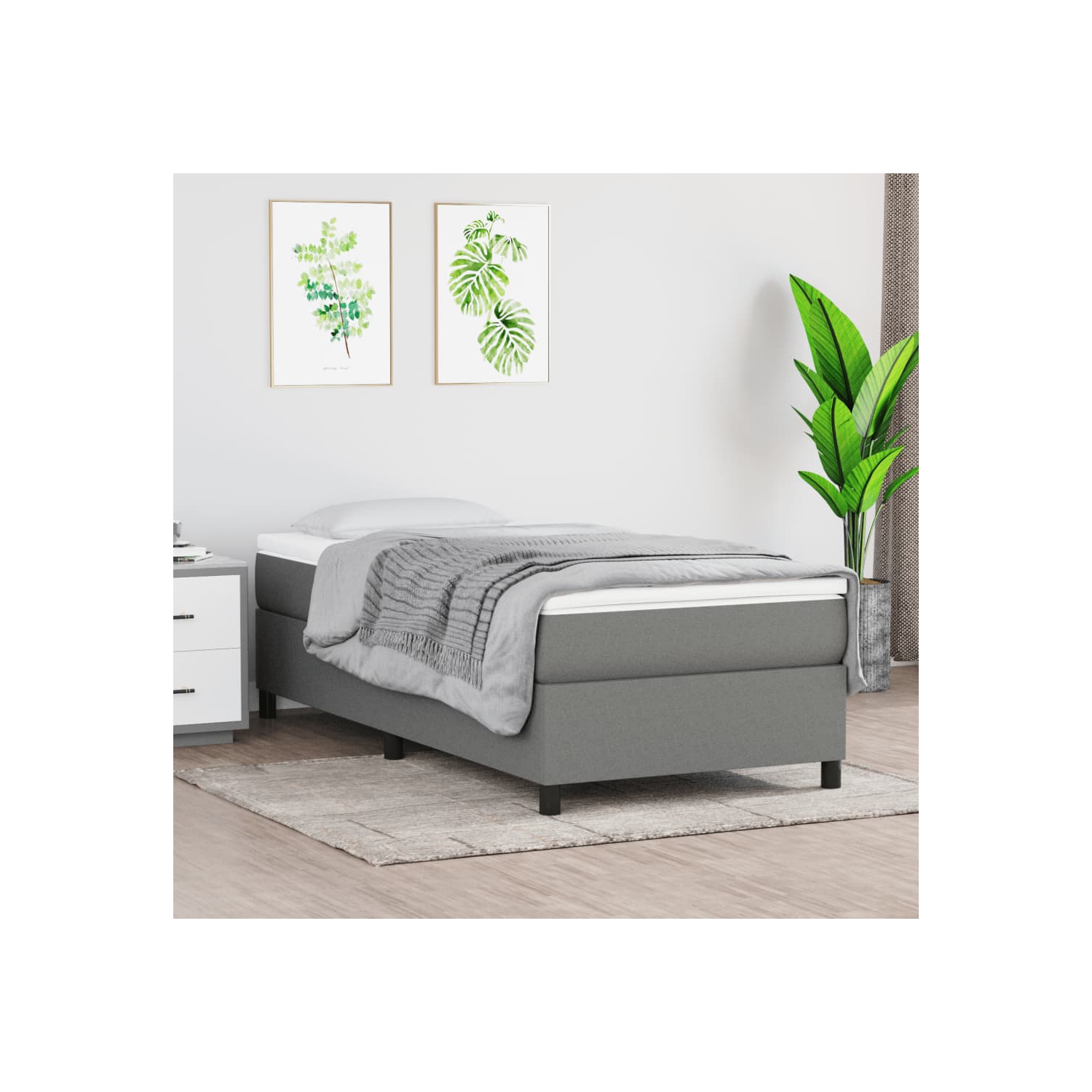 Cadre de lit à ressorts vidaXL, tissu gris foncé TG pour lit simple