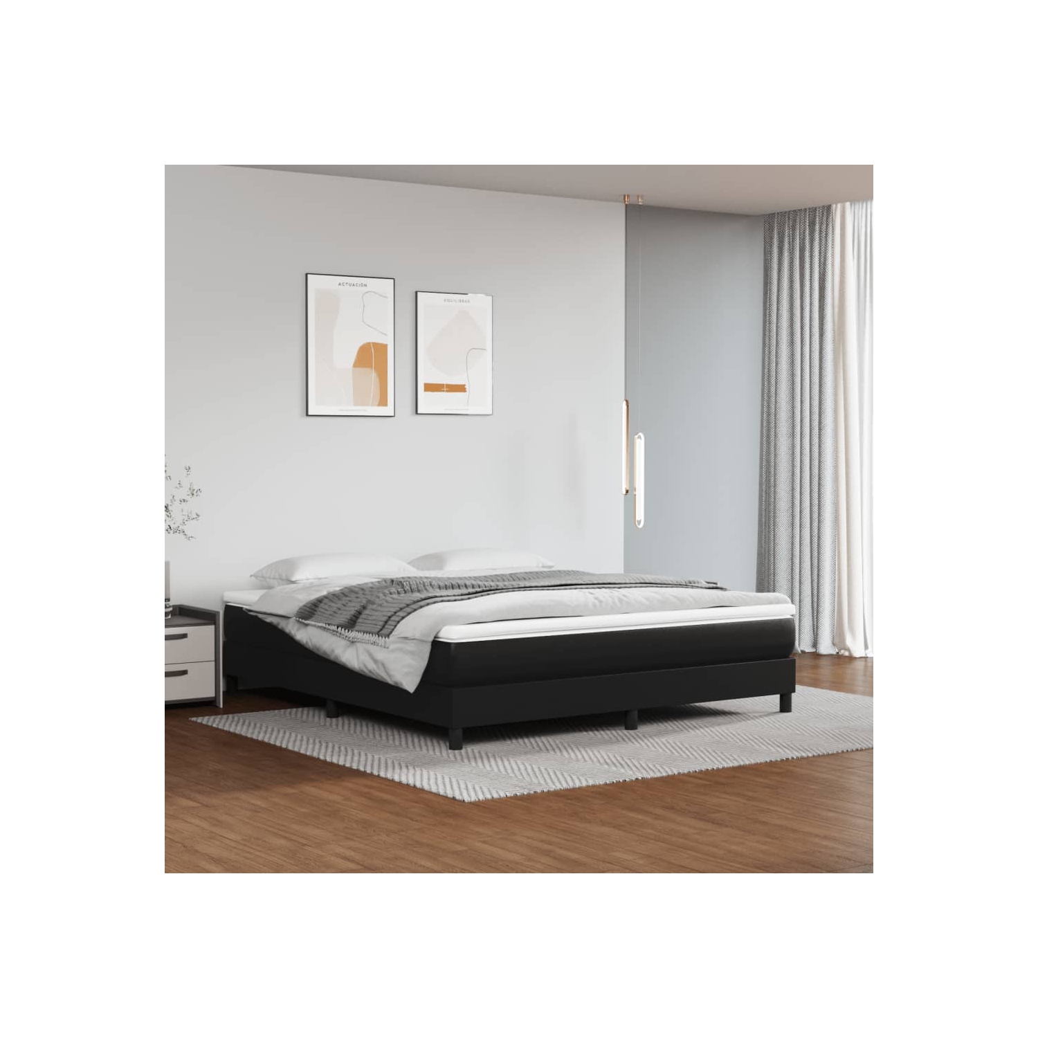 vidaXL Box Spring Bed Frame Black King Faux Leather