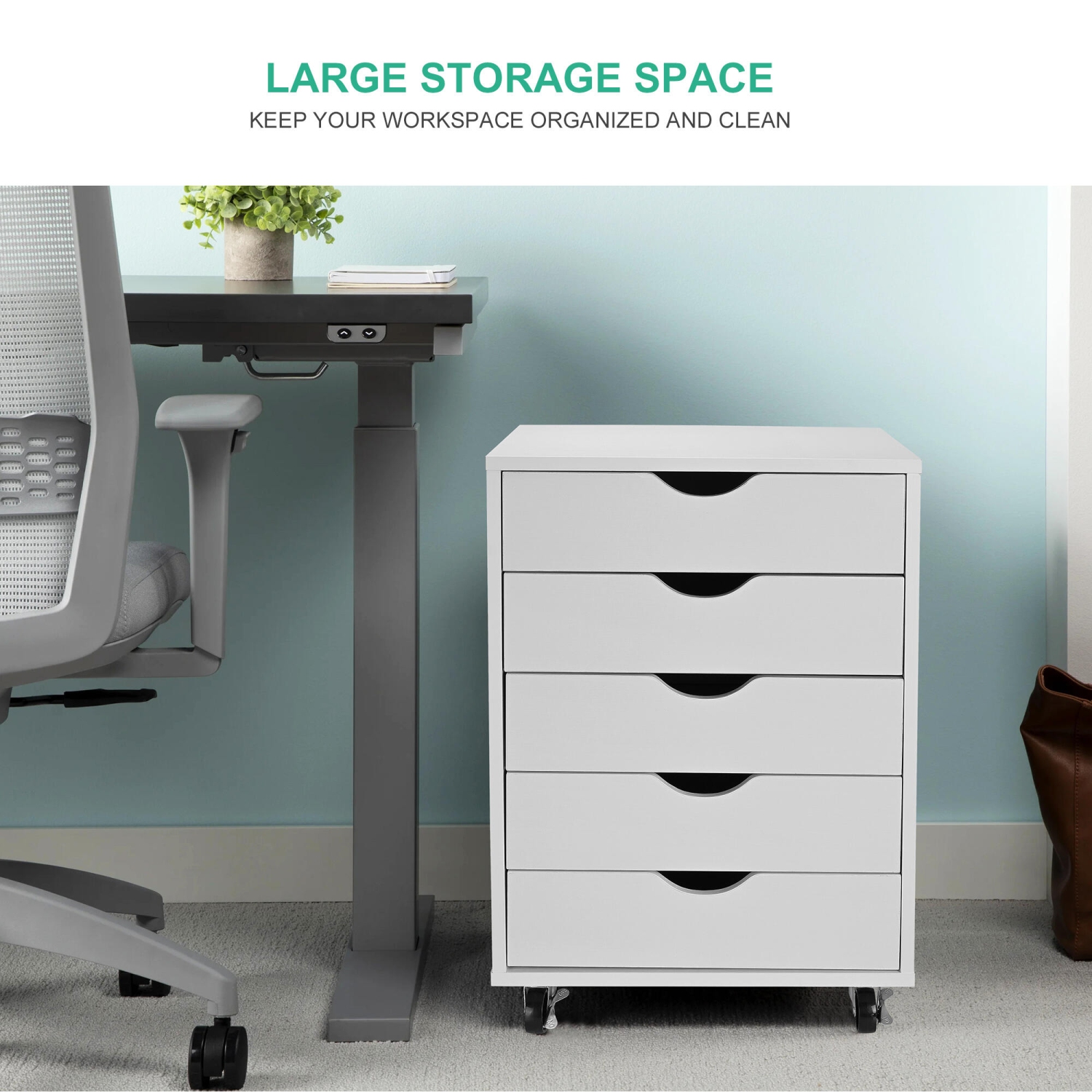 5-Drawer Mobile Filing Cabinets and Office Storage，File Vertical Wood Folder Organizer Cabinet with 360° Rotation Casters - White