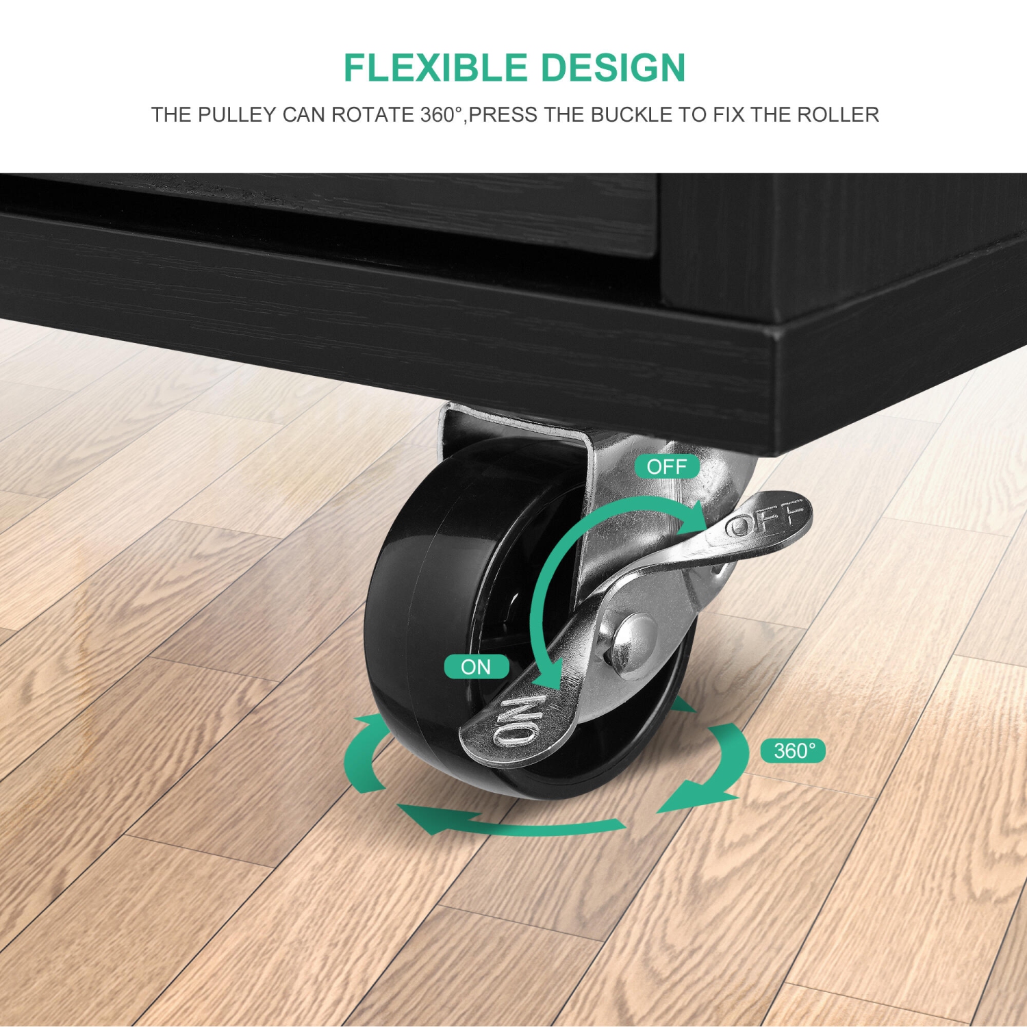 Classeurs mobiles à 5 tiroirs et rangement pour le bureau，rangement vertical en bois pour dossiers avec roulettes pivotantes à 360° - Noir