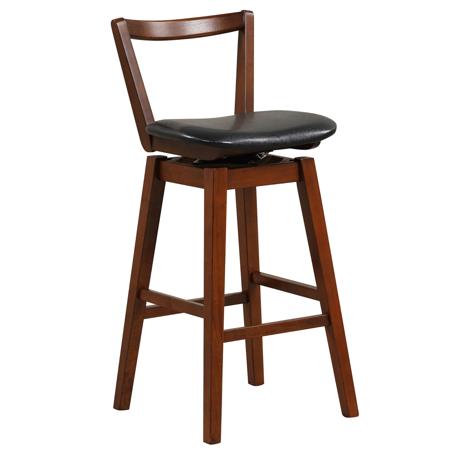 Gymax Swivel Bar Height Bar Stool 30.5'' Upholstered PU Leather Hollow Backrest