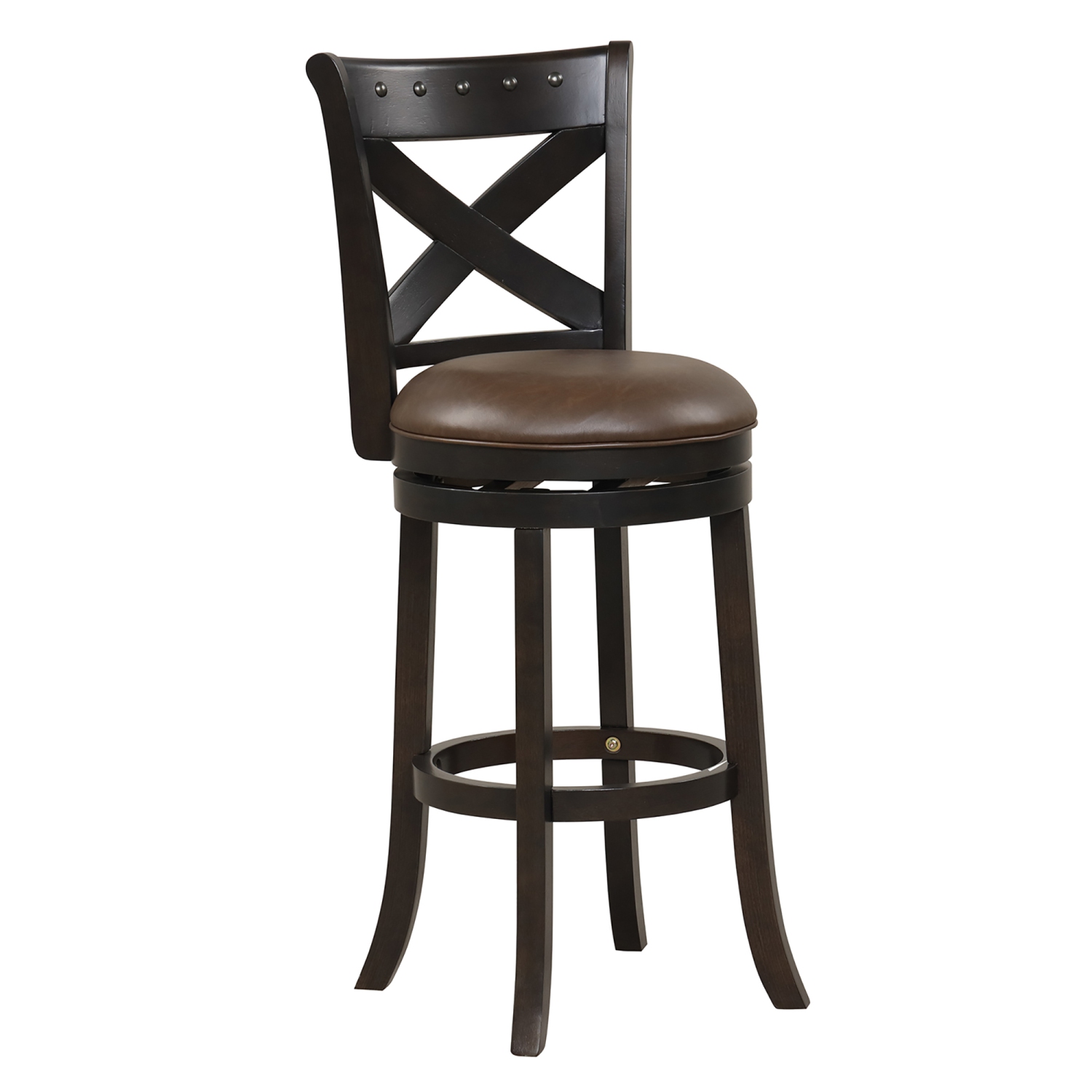 Gymax 31'' Swivel Bar Stool Set of 2 Bar Height PU Leather Seat Rubber Wood Legs