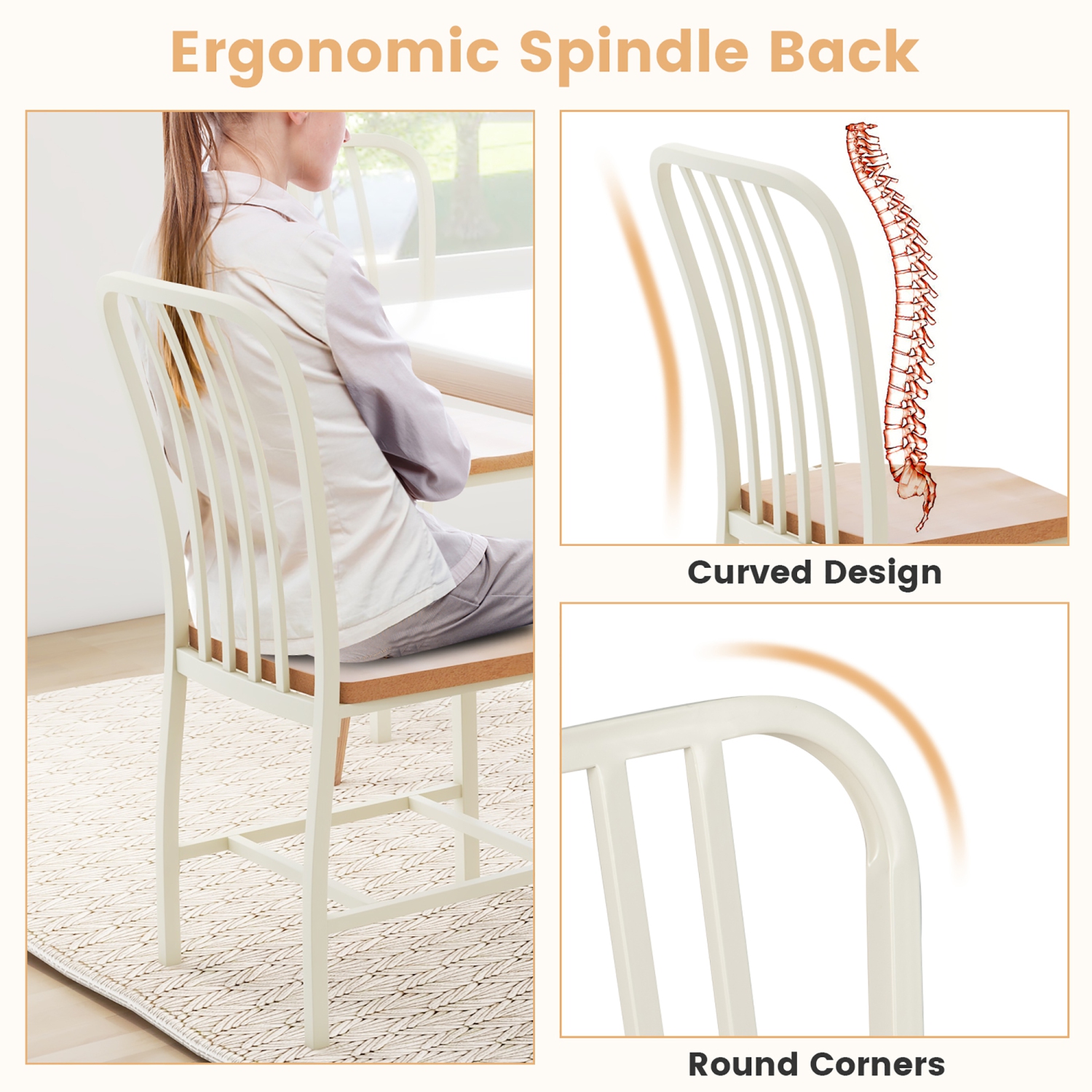 Gymax Dining Chair Set of 4 Armless Spindle Back Kitchen Chairs w/ Ergonomic Seat