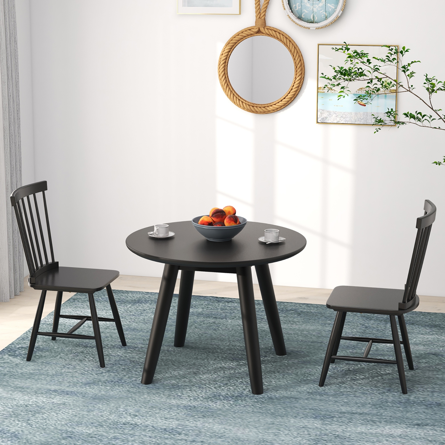 Gymax Dining Chair Set of 4 Solid Wood Windsor Chair w/ High Spindle Back & Wide Seat