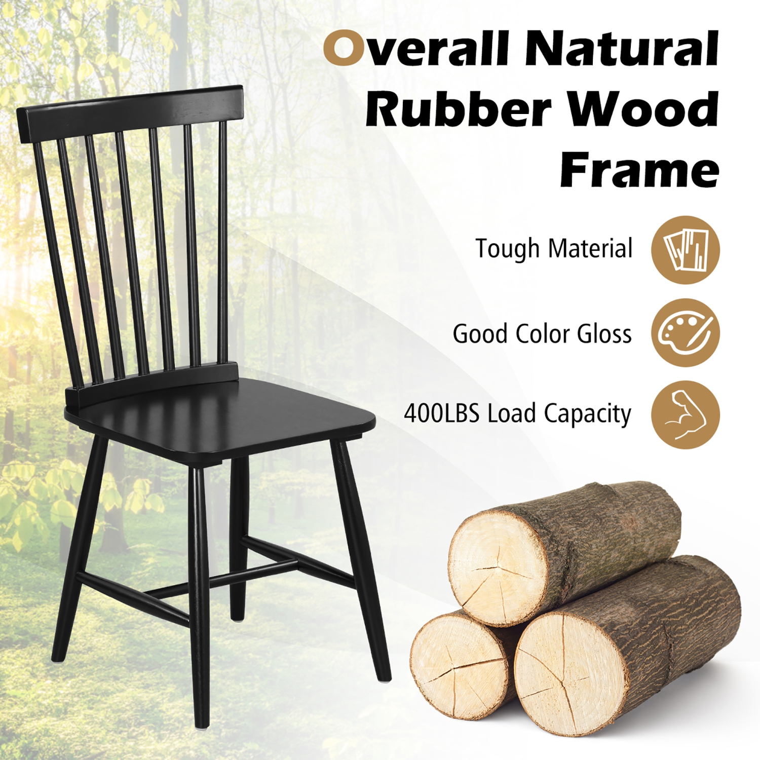 Gymax Dining Chair Set of 4 Solid Wood Windsor Chair w/ High Spindle Back & Wide Seat