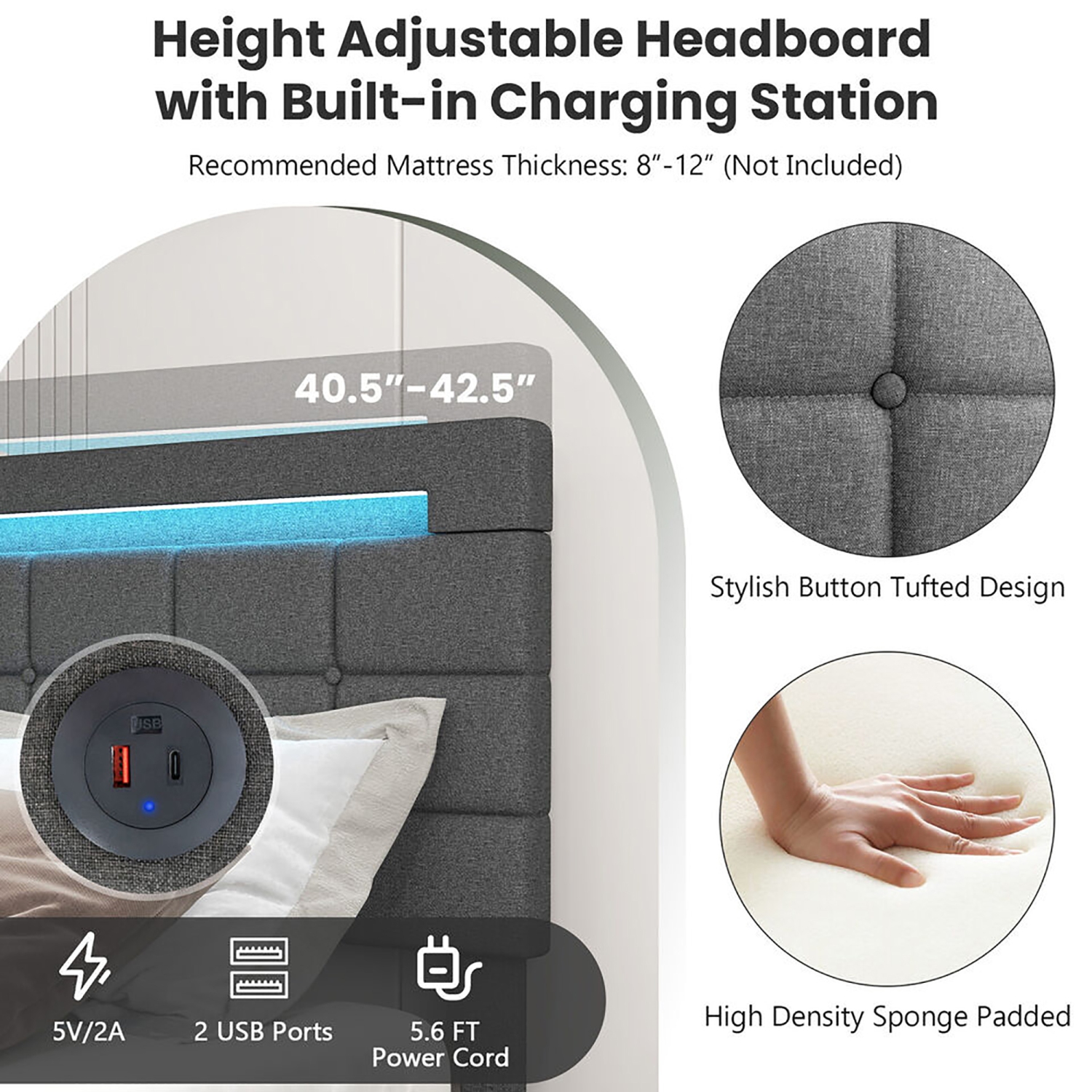 Gymax Full Upholstered Platform Bed with LED Headboard Charging Station Storage Drawer