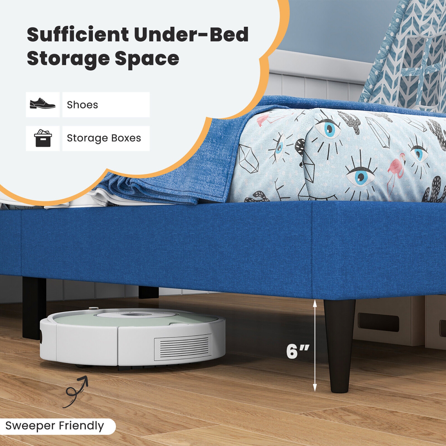 Gymax Twin Upholstered Platform Bed Mattress Foundation Button Tufted Headboard