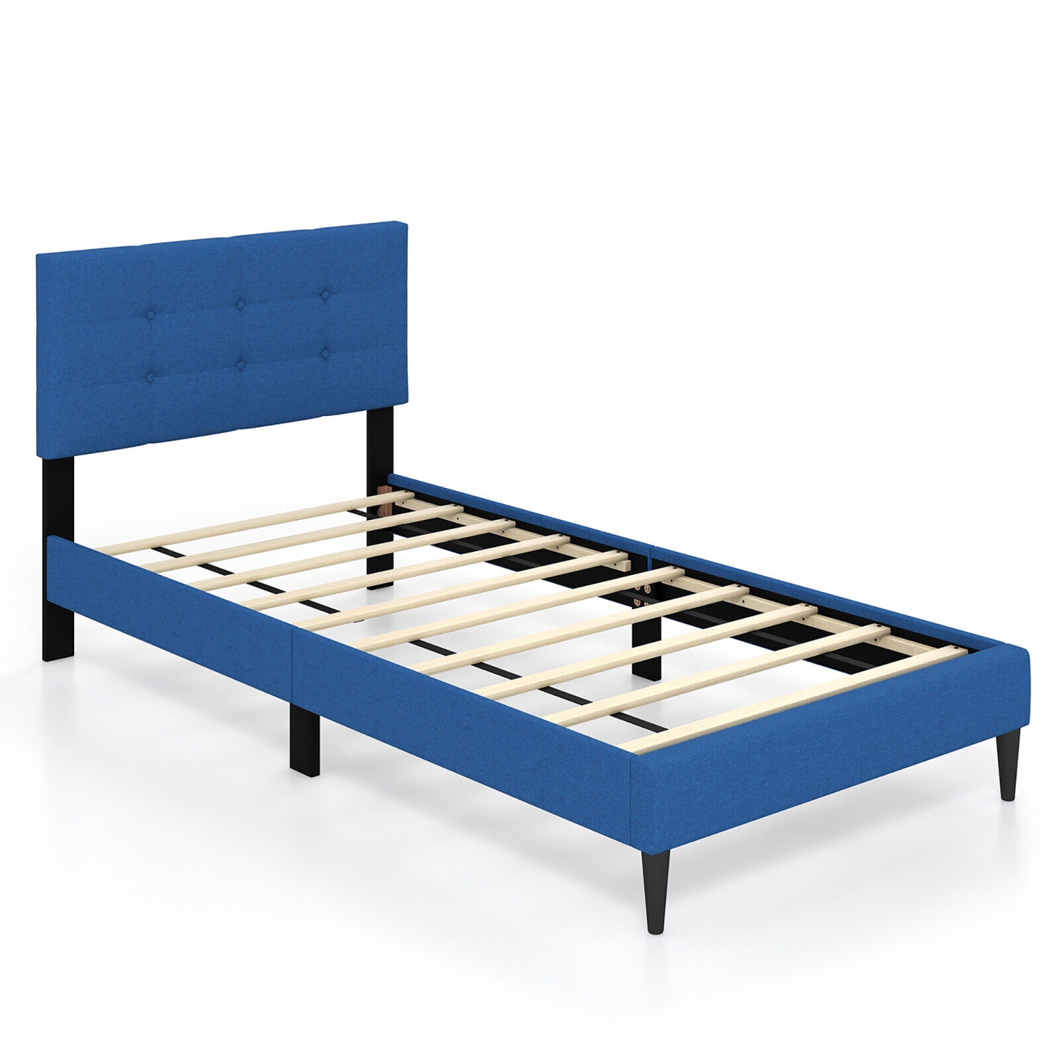 Gymax Twin Upholstered Platform Bed Mattress Foundation Button Tufted Headboard