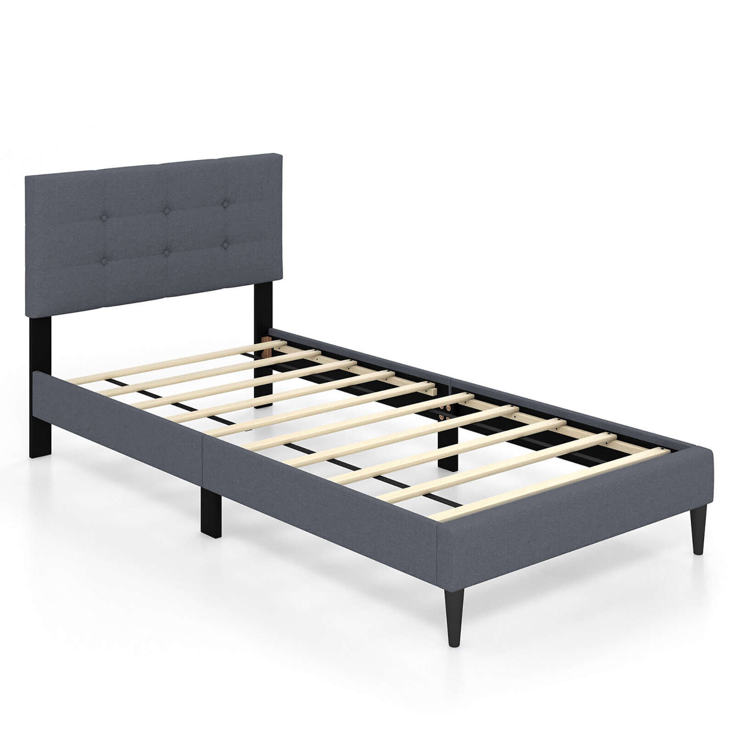 Gymax Twin Upholstered Platform Bed Mattress Foundation Button Tufted Headboard
