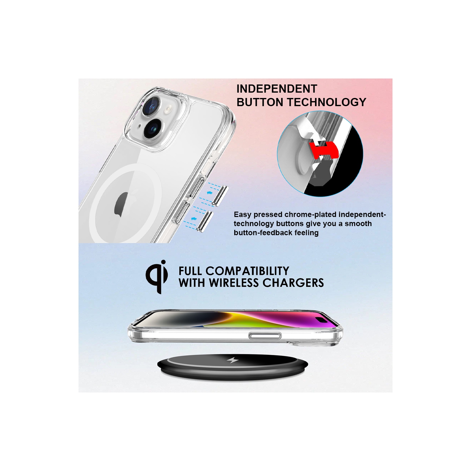 Uolo Shield Tempered Glass Screen Proteector w/ Uolo Soul+ Military-Grade Protection MagSafe Case, iPhone 15 Black Bundle