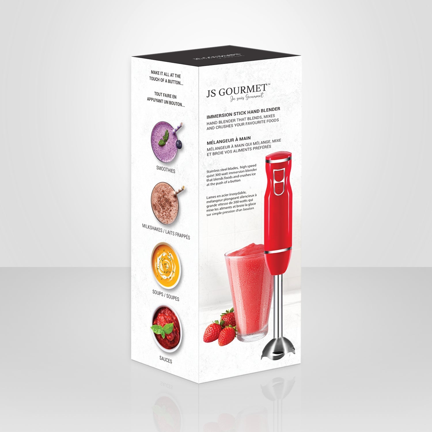 JS Gourmet – mélangeur à main à 2 vitesses, lame en acier inoxydable, 300 watts, rouge
