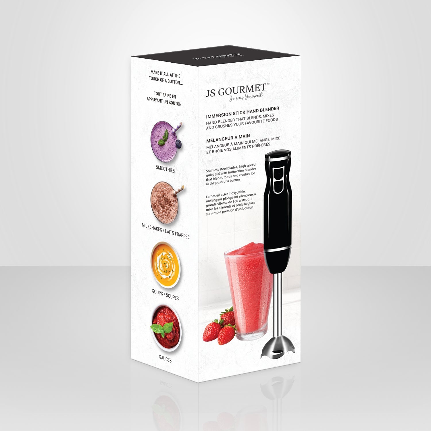 JS Gourmet – mélangeur à main à 2 vitesses, lame en acier inoxydable, 300 W, noir