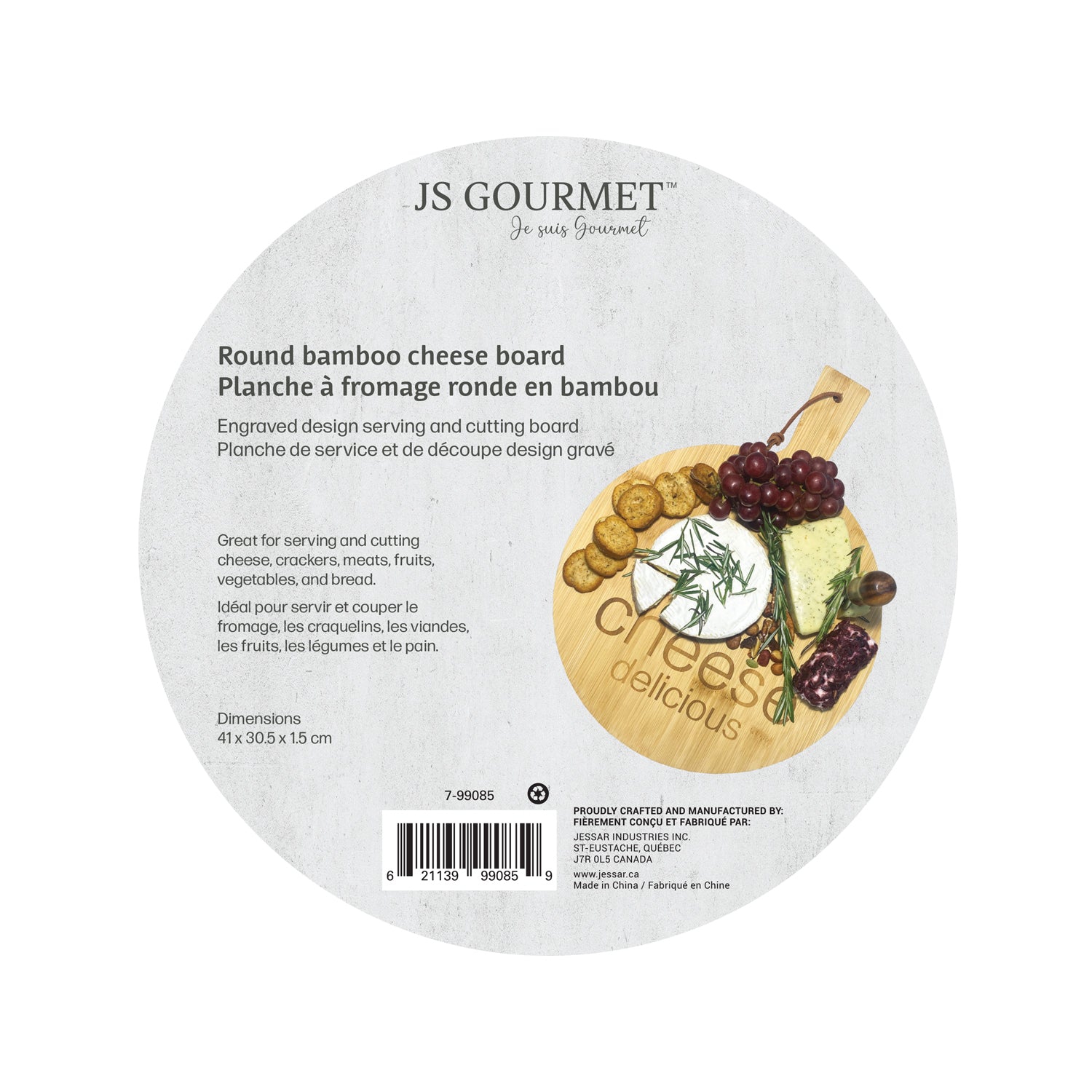 JS Gourmet - Round Cheese Board, Made of Bamboo