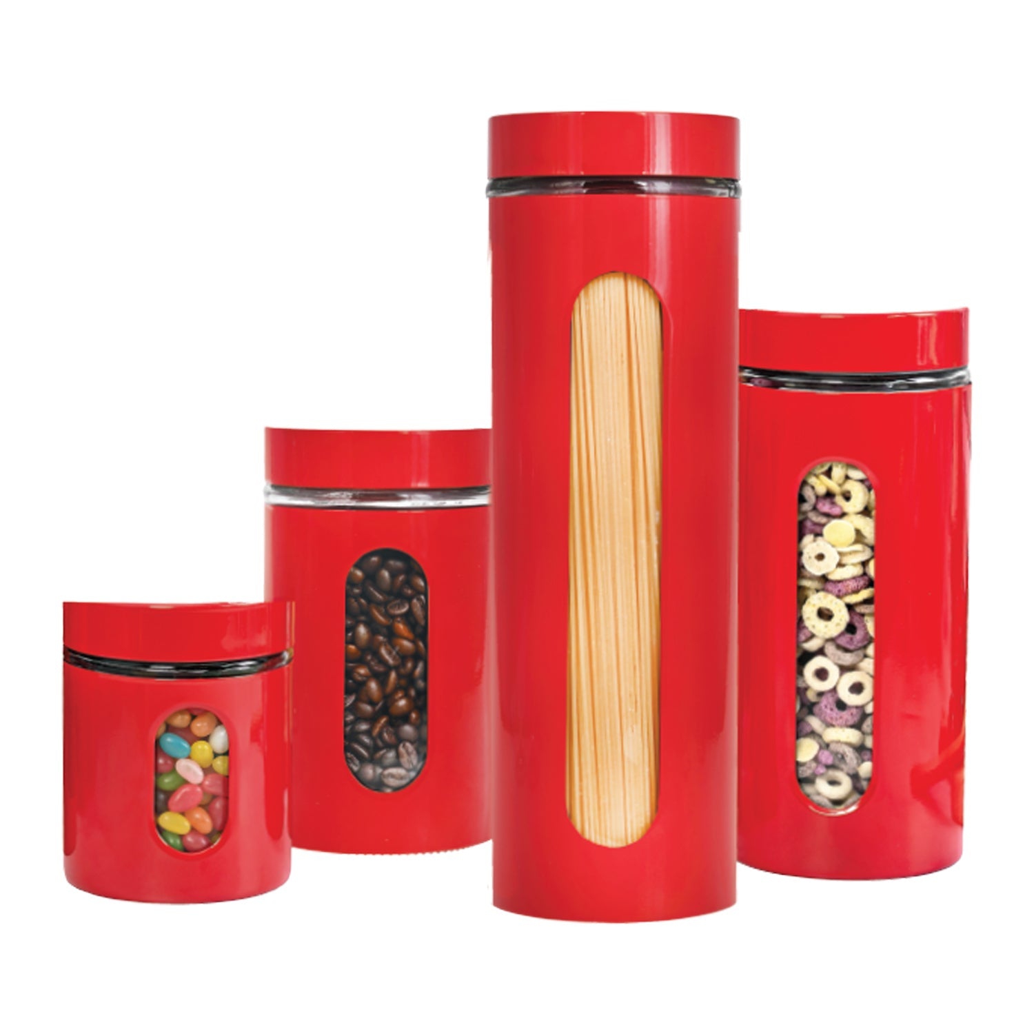 JS Gourmet - Set of 4 Stainless Steel Storage Containers, Red