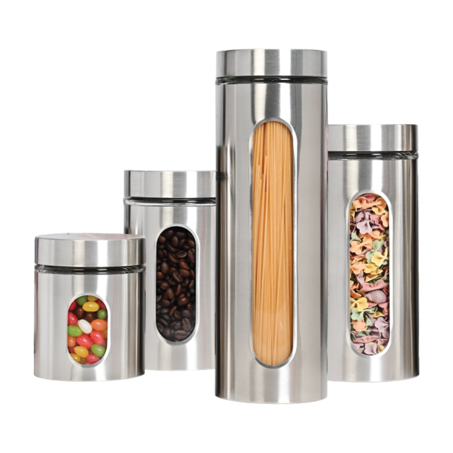 JS Gourmet - Set of 4 Stainless Steel Storage Containers, Silver
