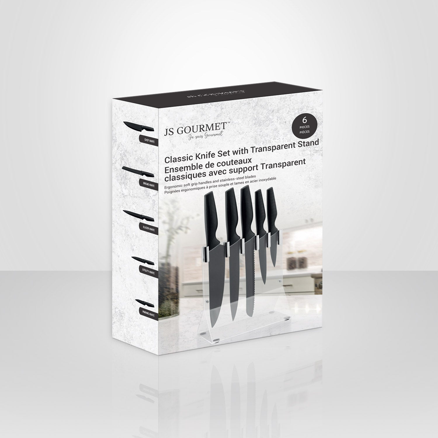 JS Gourmet - Kitchen Knife Set with Clear Storage Holder