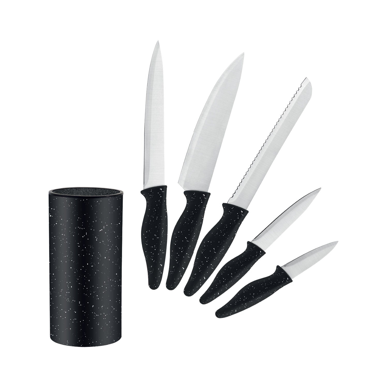 JS Gourmet - Knife Set with Universal Storage Block, Stainless Steel Blade, Black
