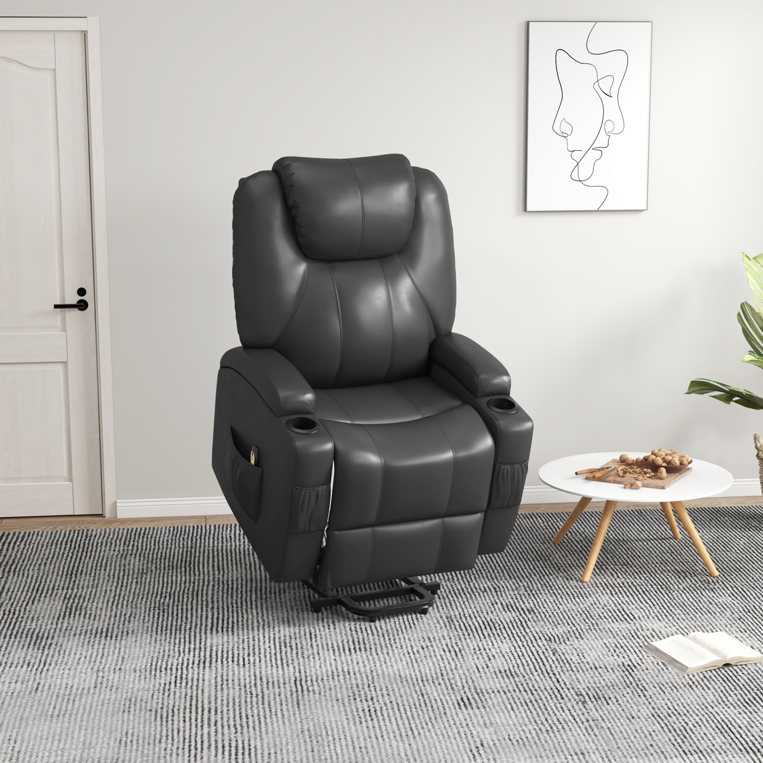 Fauteuil inclinable électrique pour personnes âgées de HOMCOM, fauteuil en cuir PU avec repose-pieds, télécommande, pochettes latérales et