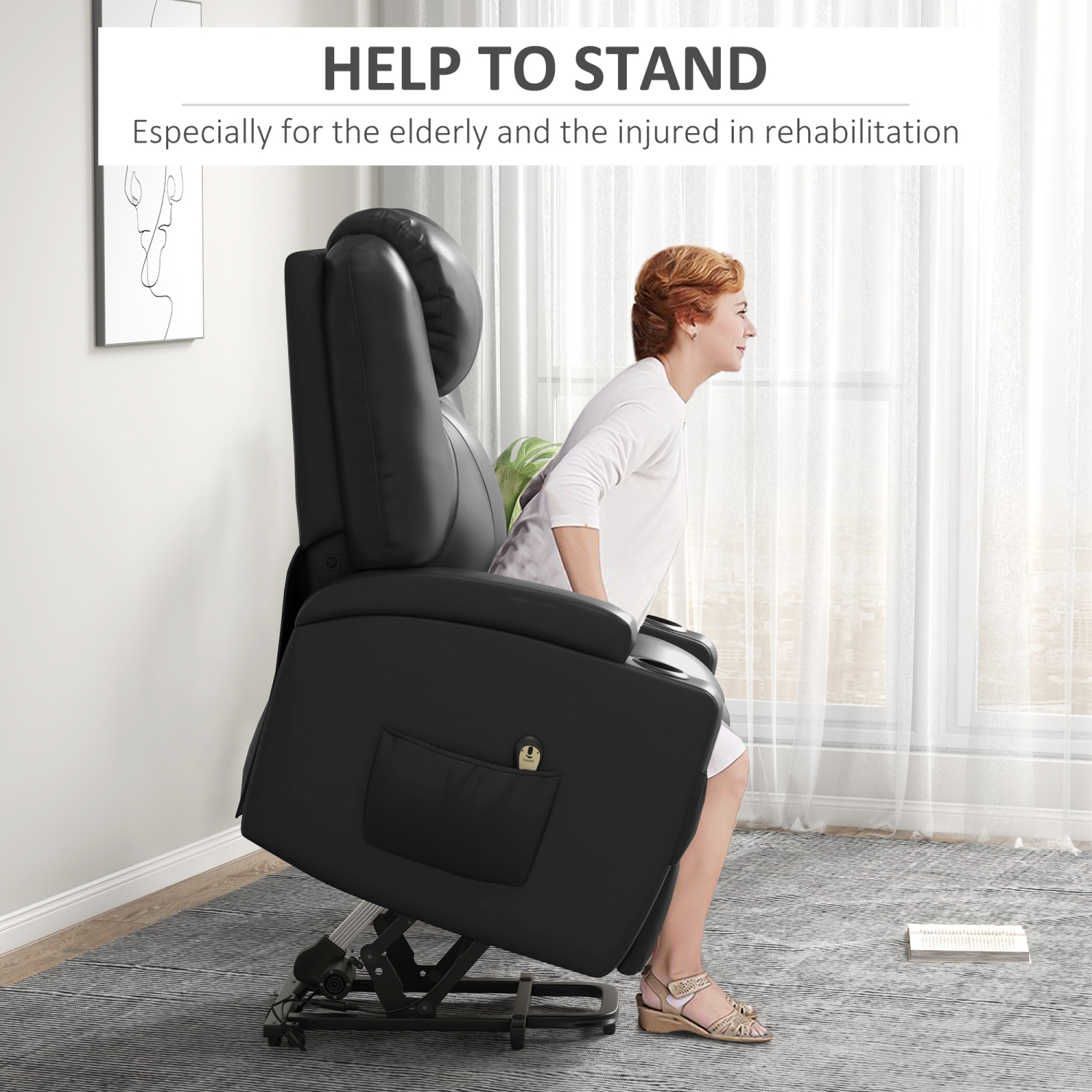 Fauteuil inclinable électrique pour personnes âgées de HOMCOM, fauteuil en cuir PU avec repose-pieds, télécommande, pochettes latérales et