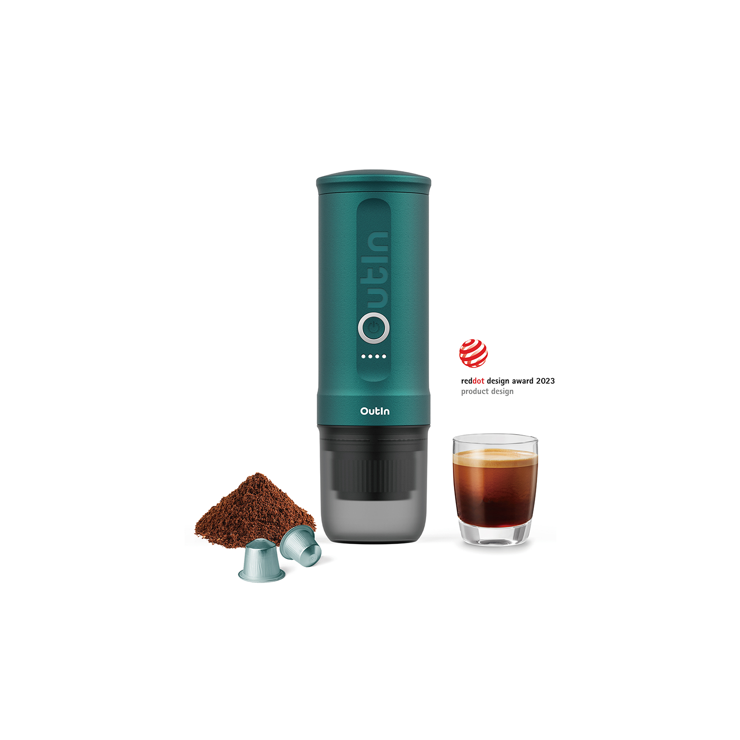 Outin Nano Portable Electric Espresso Machine, 3 Mins Fast Self-Heating, Mini Small, Christmas Gift, Coffee Maker, NS Capsule & Ground Coffee for Camping & Travel - Outin Teal