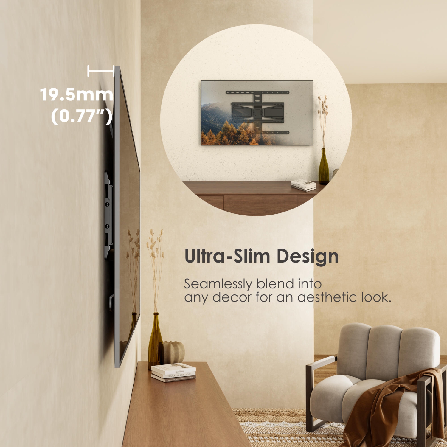 Support mural articulé ultramince pour la plupart des téléviseurs de 43 à 90 po, des supports minces pour téléviseur pouvant être installés sur des