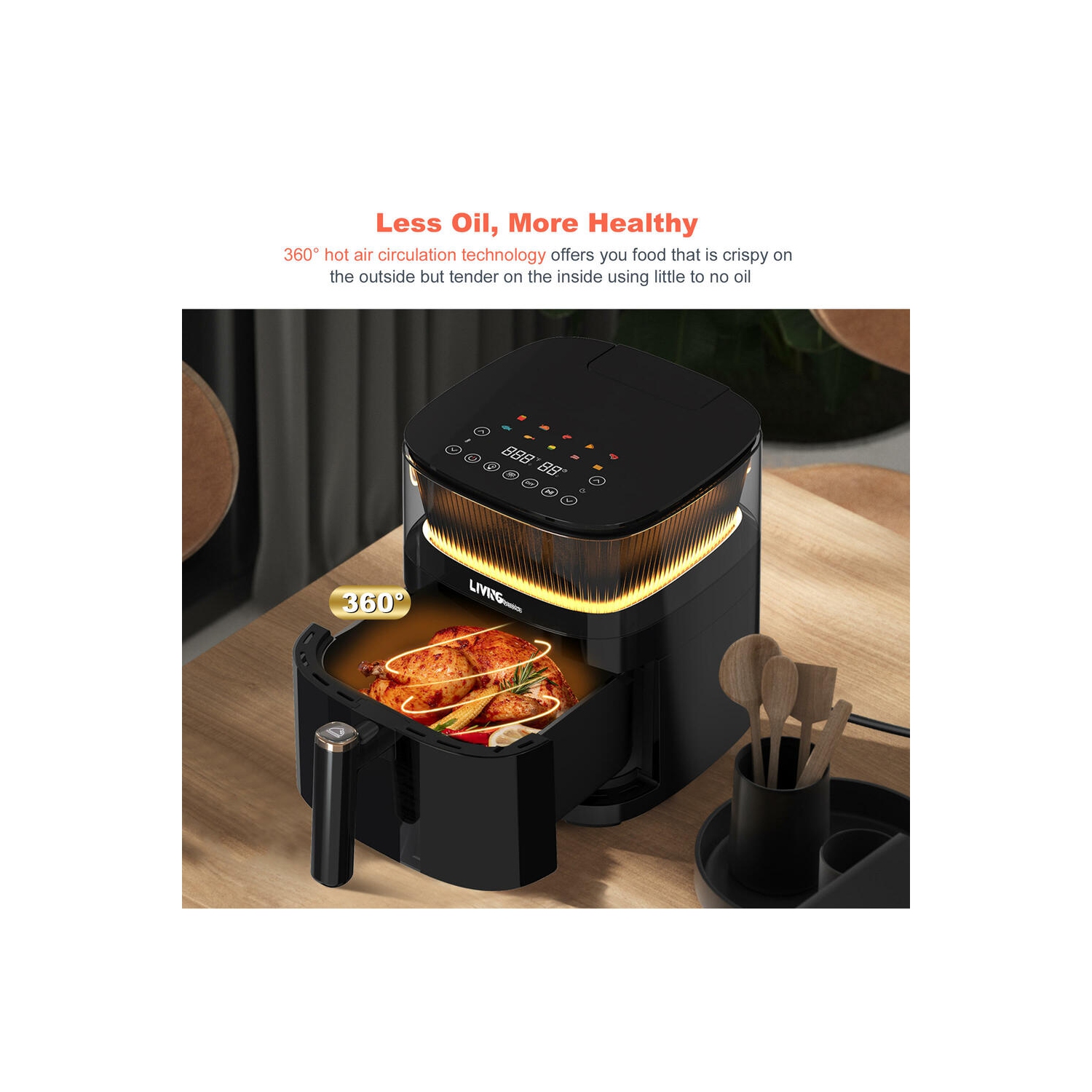 5L Air Fryer with View Window , 10-in-1 Electric Oil Free Airfryer Oven with Digital Touchscreen, Steam Air Technology and 10 Cooking Preset, 1500W