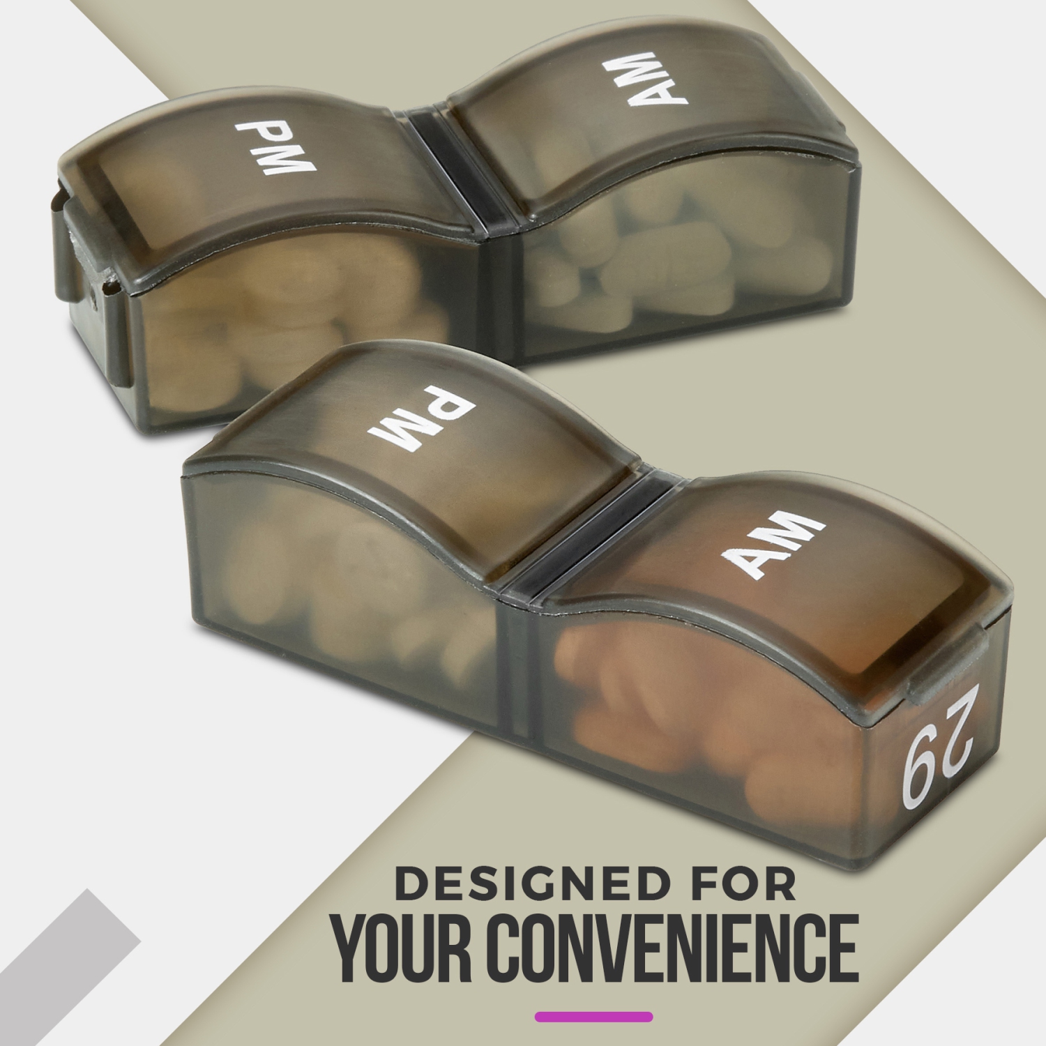 Pilulier mensuel - AM/PM Daily Pill Organizer 32 compartiments pour chaque jour, distributeur de pilules et distributeur qui vous aide à organiser