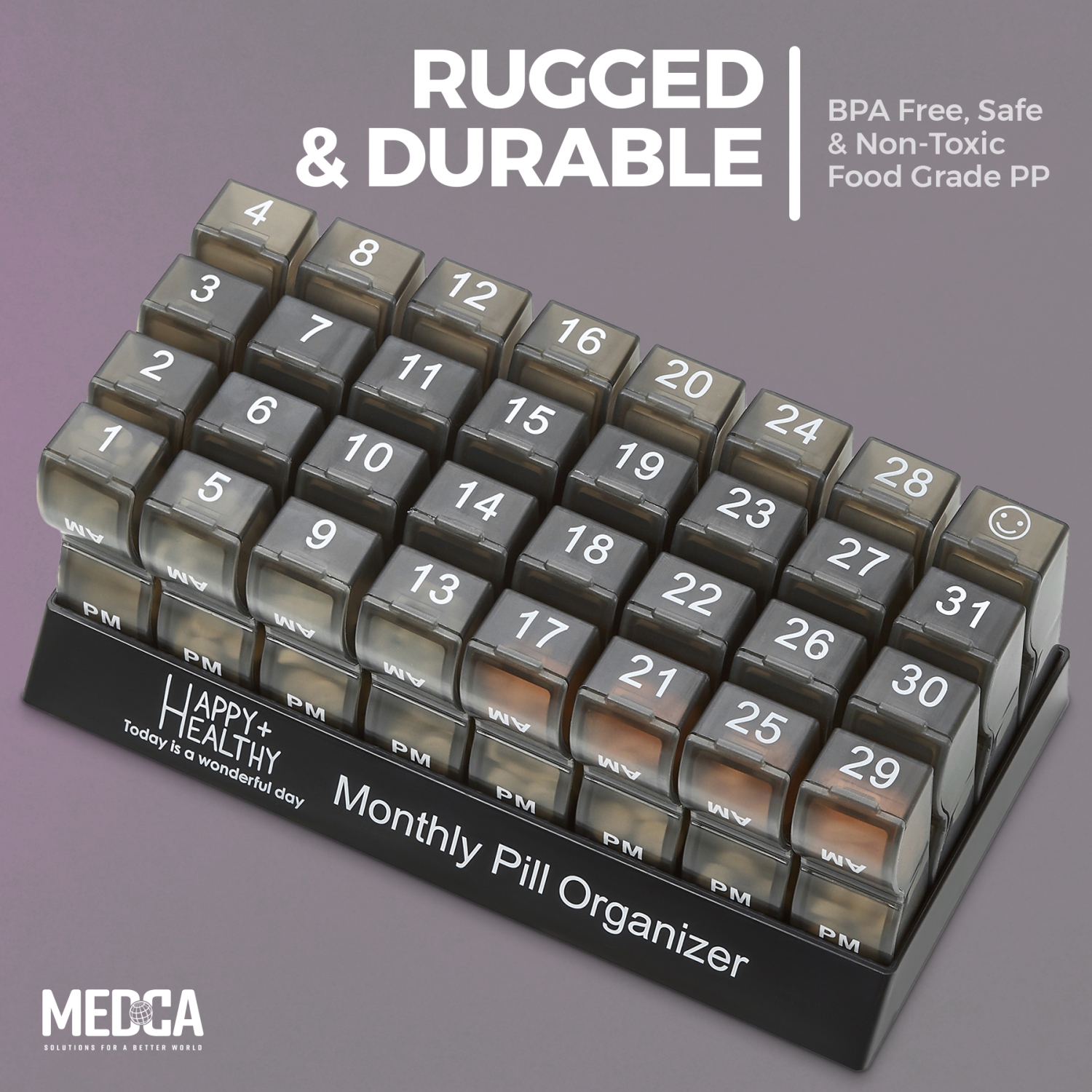 Pilulier mensuel - AM/PM Daily Pill Organizer 32 compartiments pour chaque jour, distributeur de pilules et distributeur qui vous aide à organiser