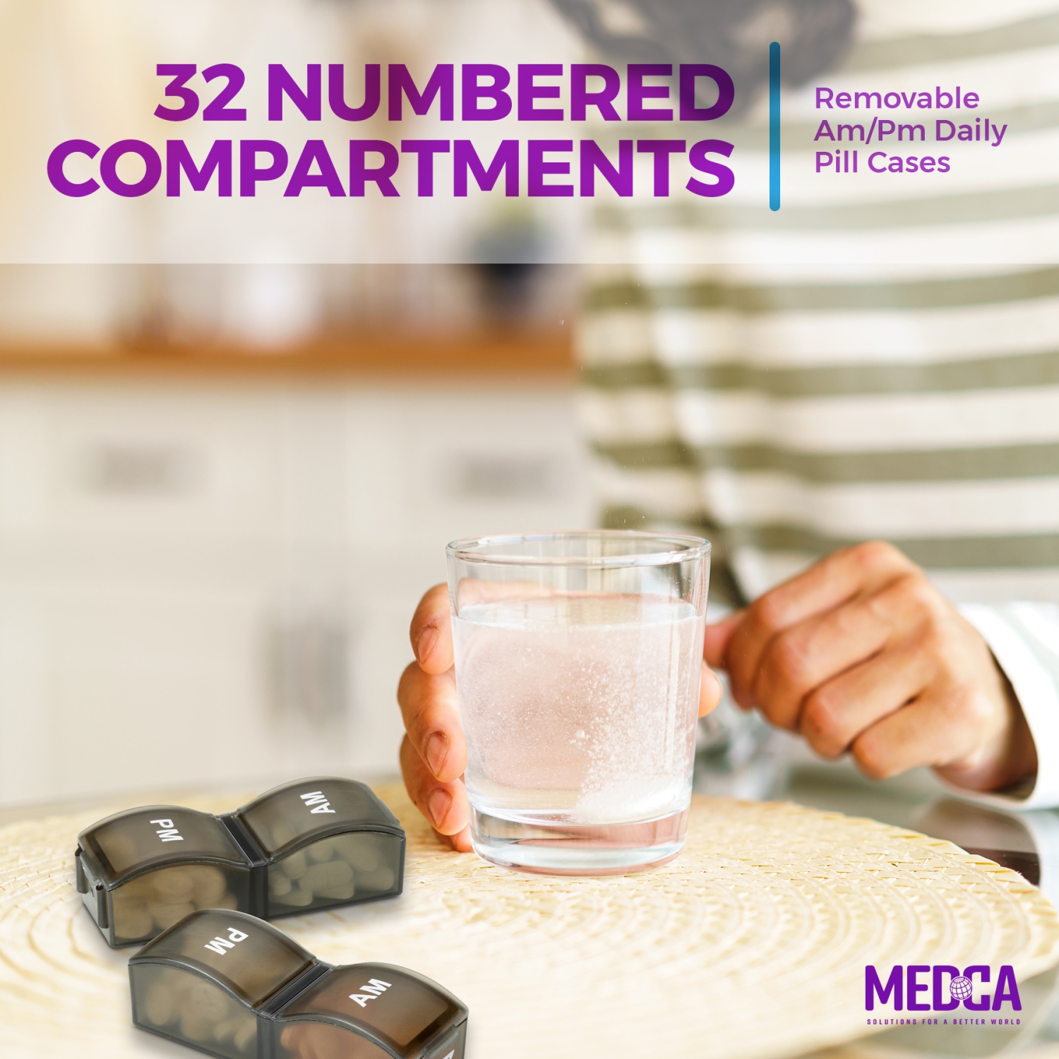 Pilulier mensuel - AM/PM Daily Pill Organizer 32 compartiments pour chaque jour, distributeur de pilules et distributeur qui vous aide à organiser