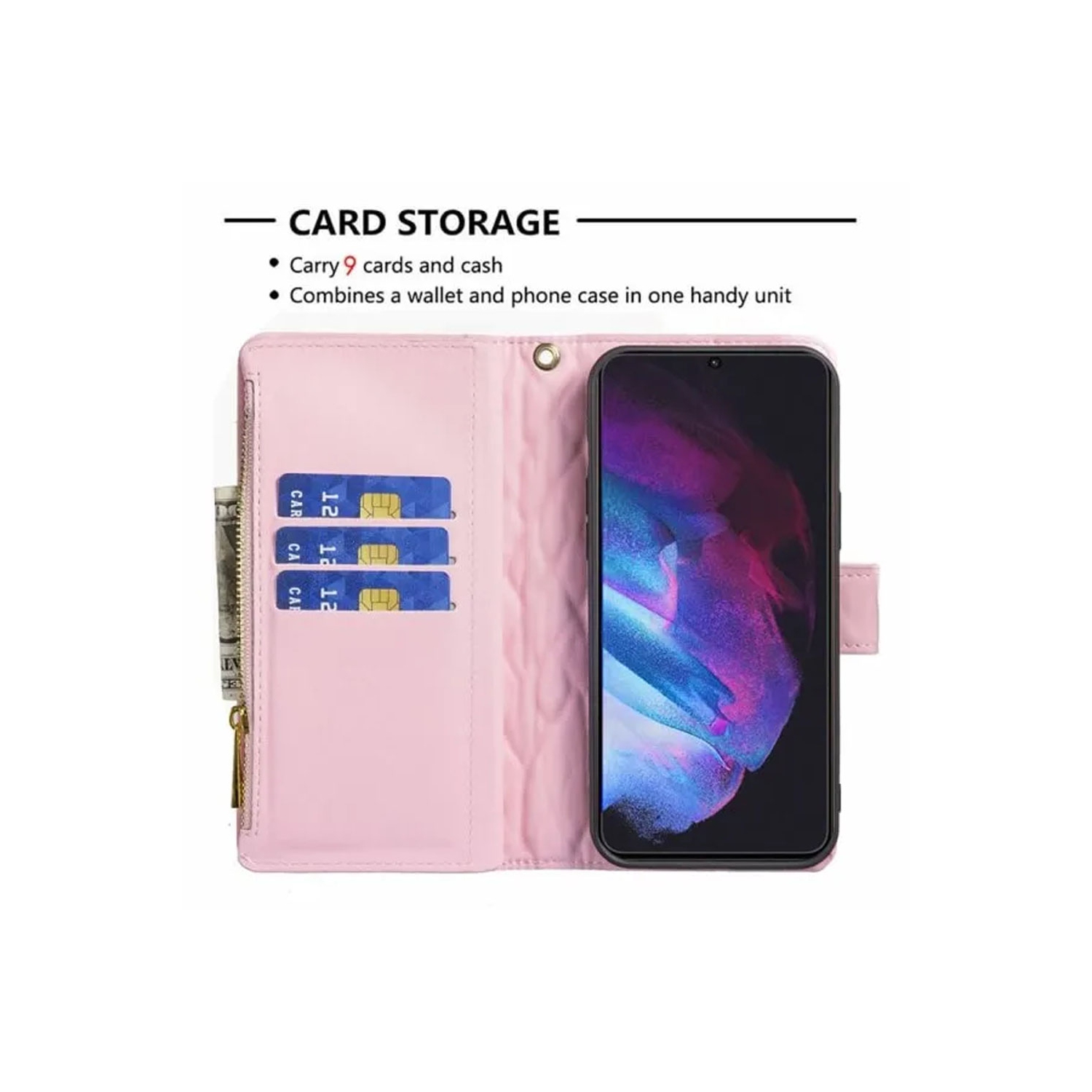 Samsung Smart View Diamond Quilted Leather Protective Case Cover For Galaxy S23 Rose Gold With Free Tempered Glass