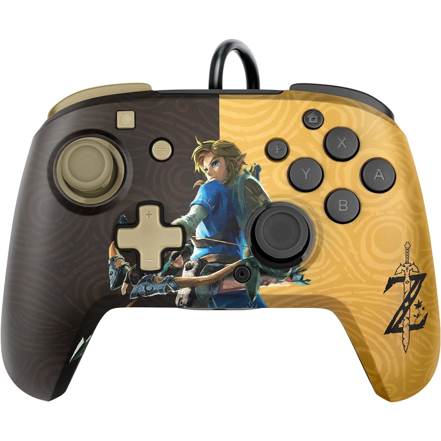 Refurbished (Excellent)- PDP Gaming Faceoff Deluxe+ Wired Switch Pro Controller - Zelda Breath of the Wild - Gold/Black