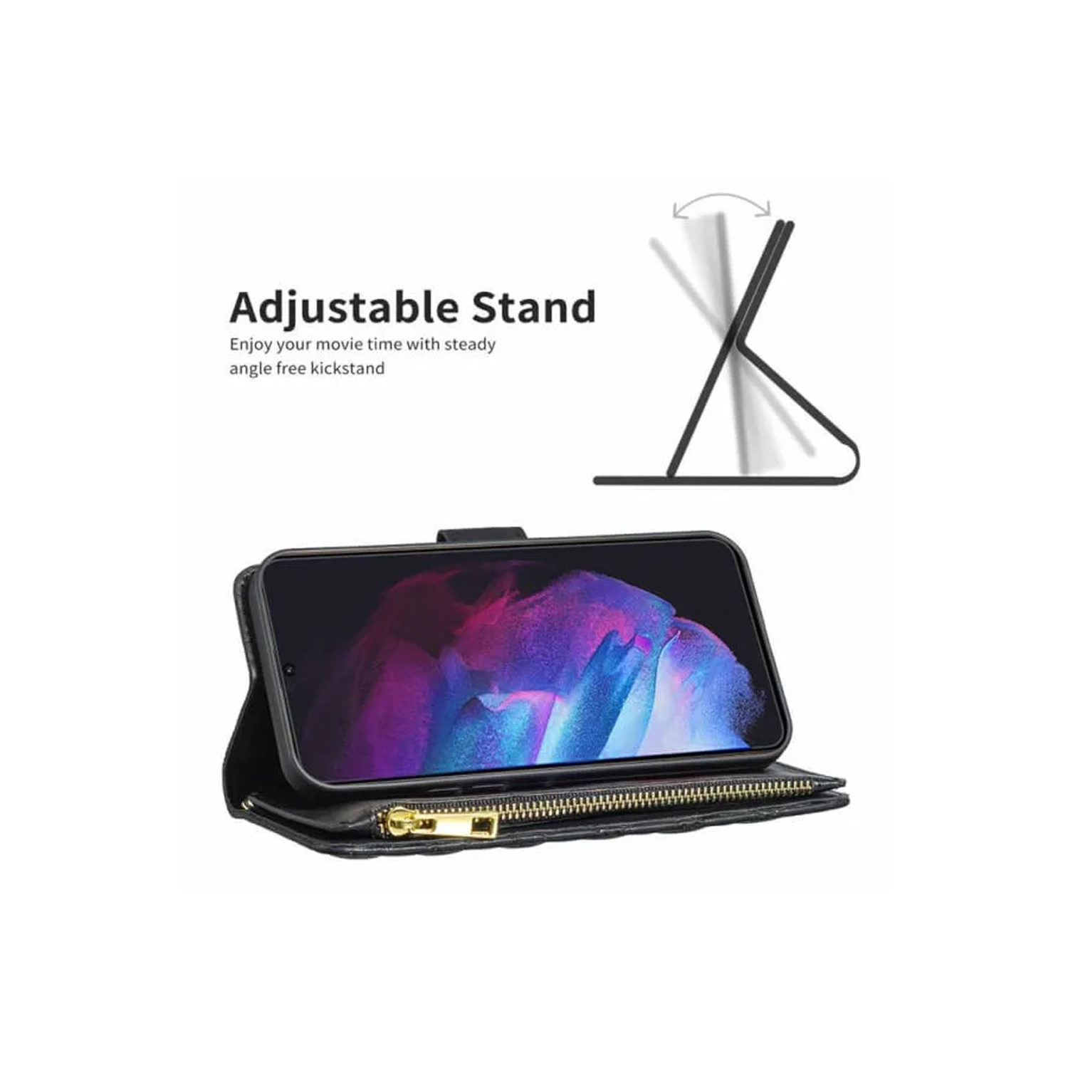 Samsung Smart View – Étui protecteur en cuir matelassé Diamond pour Galaxy S23 plus noir avec verre trempé gratuit