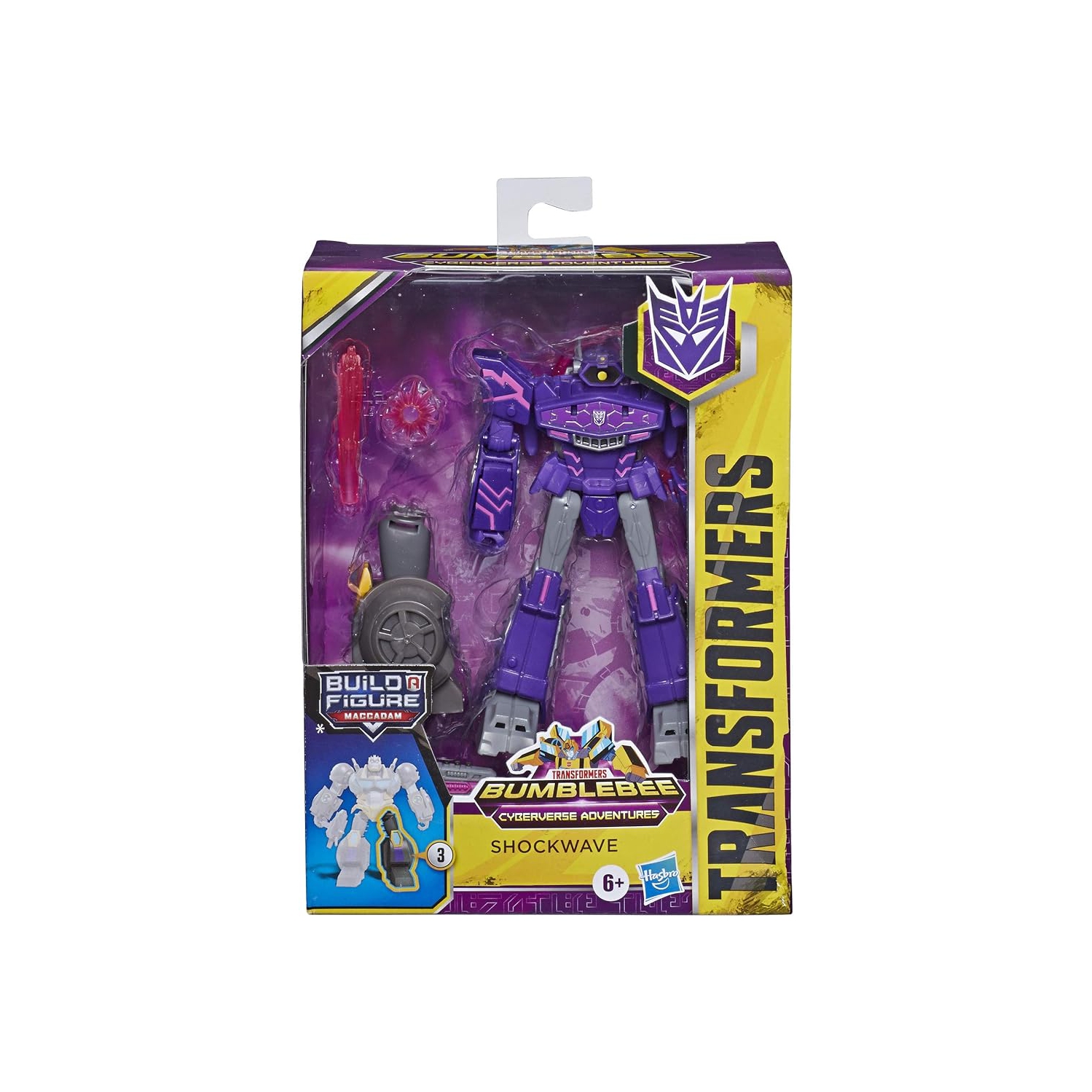 Transformers Toys Cyberverse Deluxe Class Shockwave Action Figure, Shock Blast Attack Move and Build-A-Figure Piece, for Kids Ages 6 and Up, 5-inch
