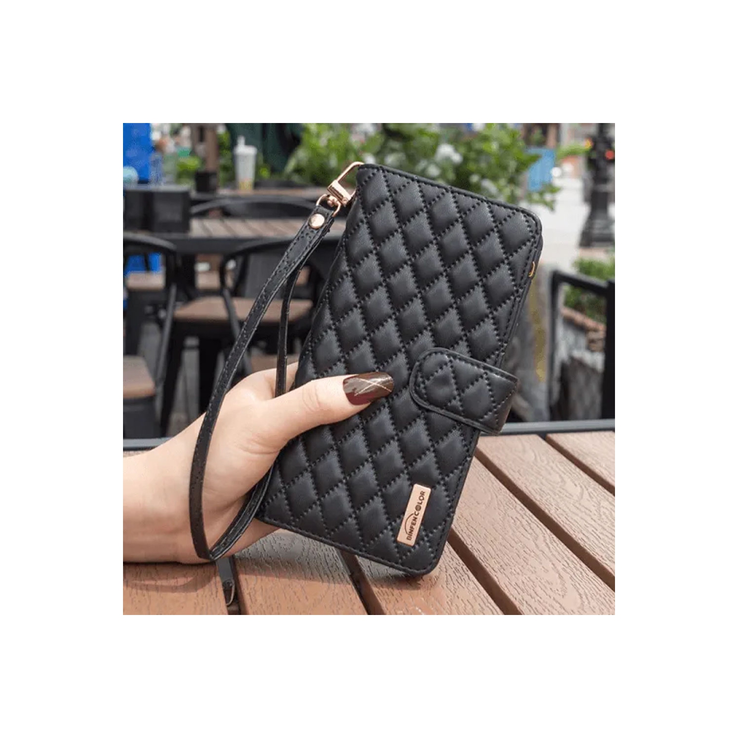 Samsung Smart View Diamond Quilted Leather Protective Case Cover For Galaxy S23 Ultra Black With Free Tempered Glass