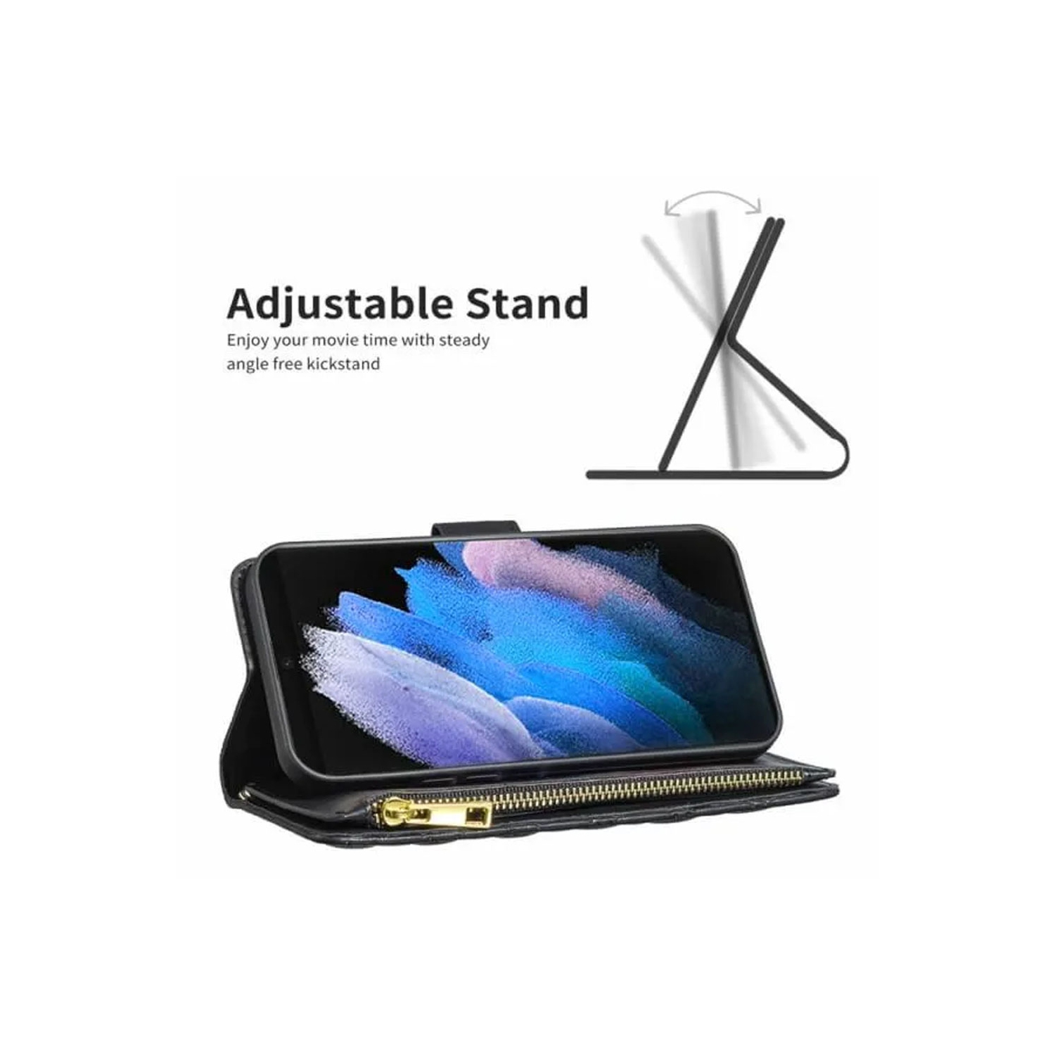 Samsung Smart View Diamond Quilted Leather Protective Case Cover For Galaxy S23 Ultra Black With Free Tempered Glass