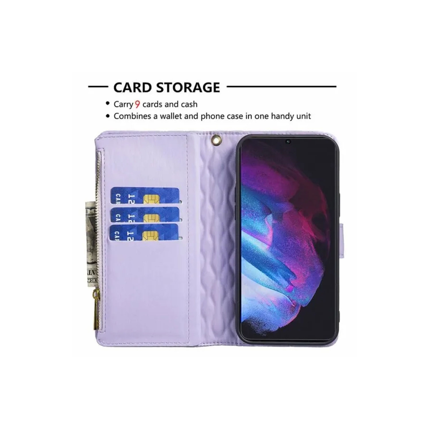 Samsung Smart View Diamond Quilted Leather Protective Case Cover For Galaxy S23 Plus Purple With Free Tempered Glass