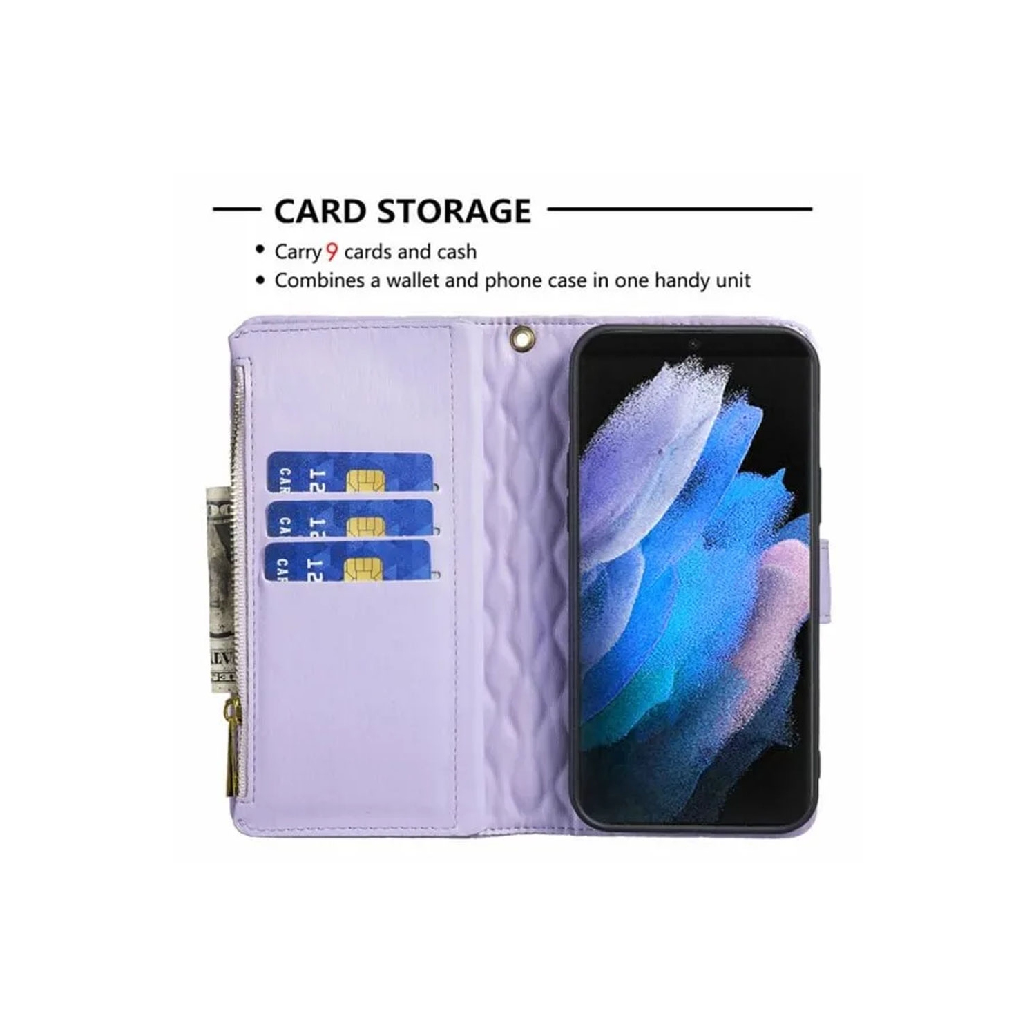 Samsung Smart View Diamond Quilted Leather Protective Case Cover For Galaxy S23 Ultra Purple With Free Tempered Glass