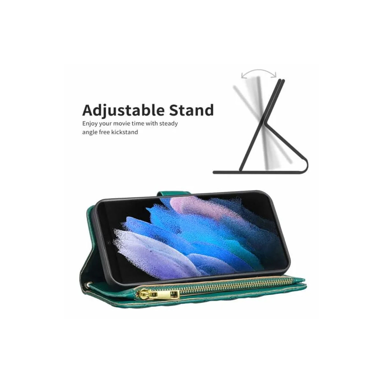 Samsung Smart View Diamond Quilted Leather Protective Case Cover For Galaxy S23 Ultra Green With Free Tempered Glass