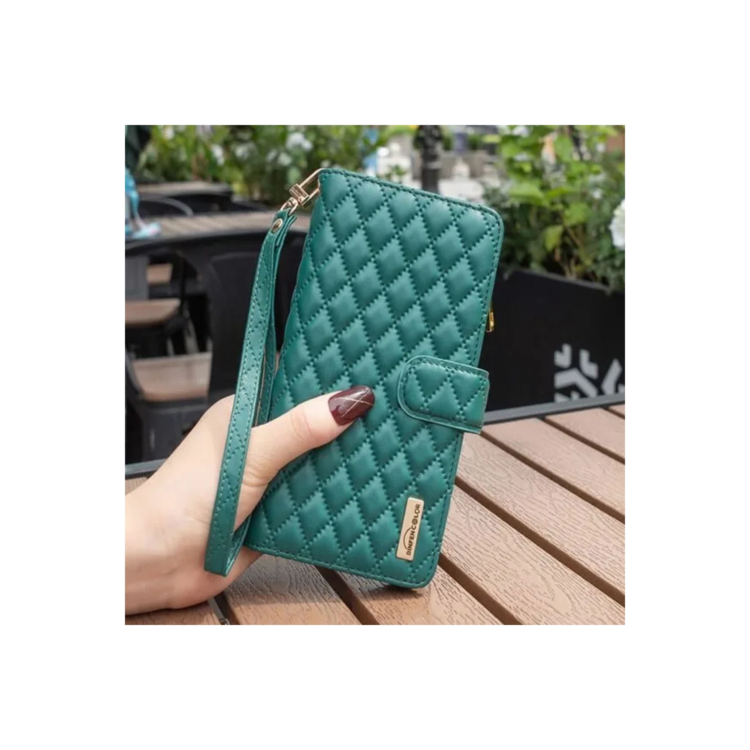 Samsung Smart View Diamond Quilted Leather Protective Case Cover For Galaxy S23 Ultra Green With Free Tempered Glass