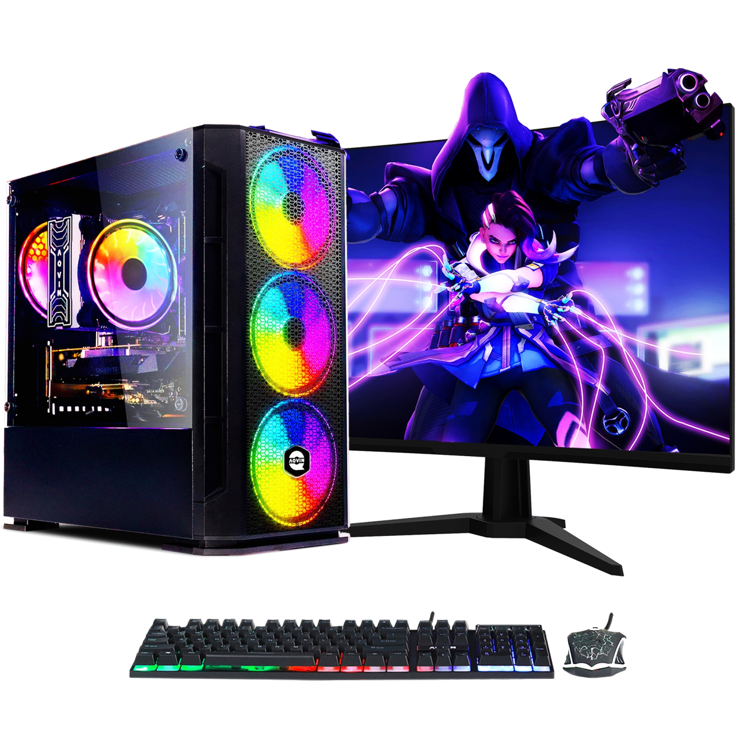 Gaming PC AQVIN AQ10 Tower, Intel Core i7 Processor, 32GB RAM, 2TB SSD, GeForce RTX 5060 8GB GDDR7, Windows 11 Pro, New 24 inch Curved Gaming