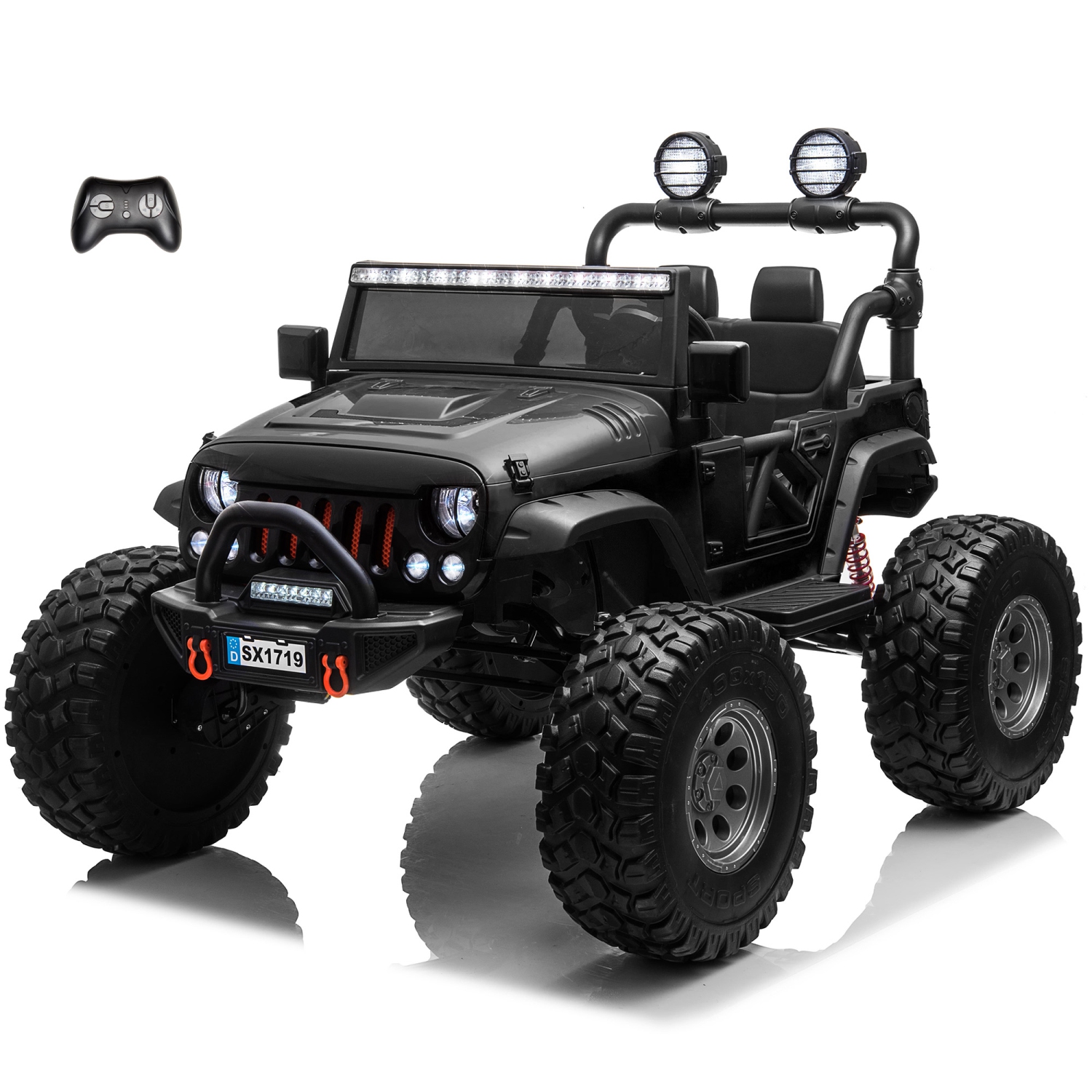 VOLTZ TOYS 2 Seater Ride on Car, 24V Lifted Monster Jeep Electric Car for Kids, Battery Powered Ride-on Truck with Leather Seat, Remote Control, LED Lights and MP3 Player